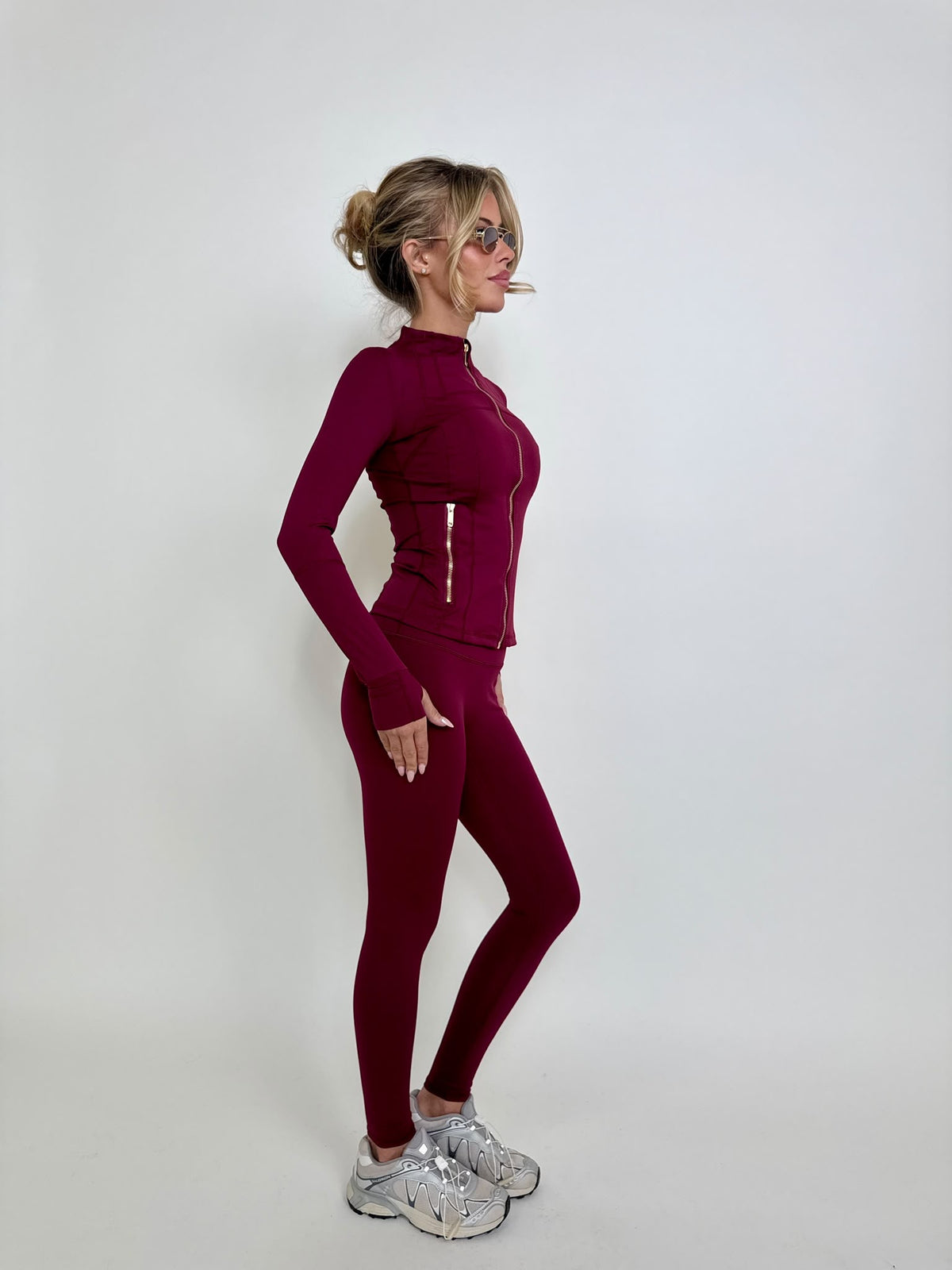 Gold zip gym set - burgundy