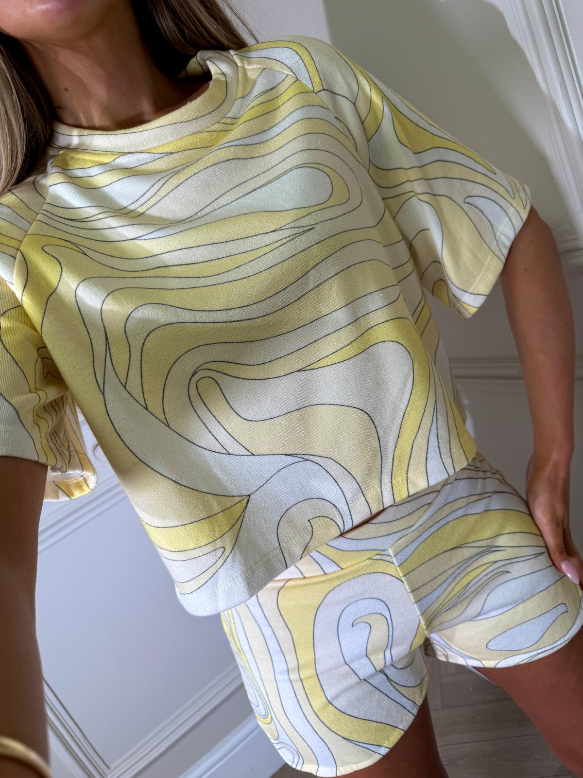 Towelling pattern short set - yellow