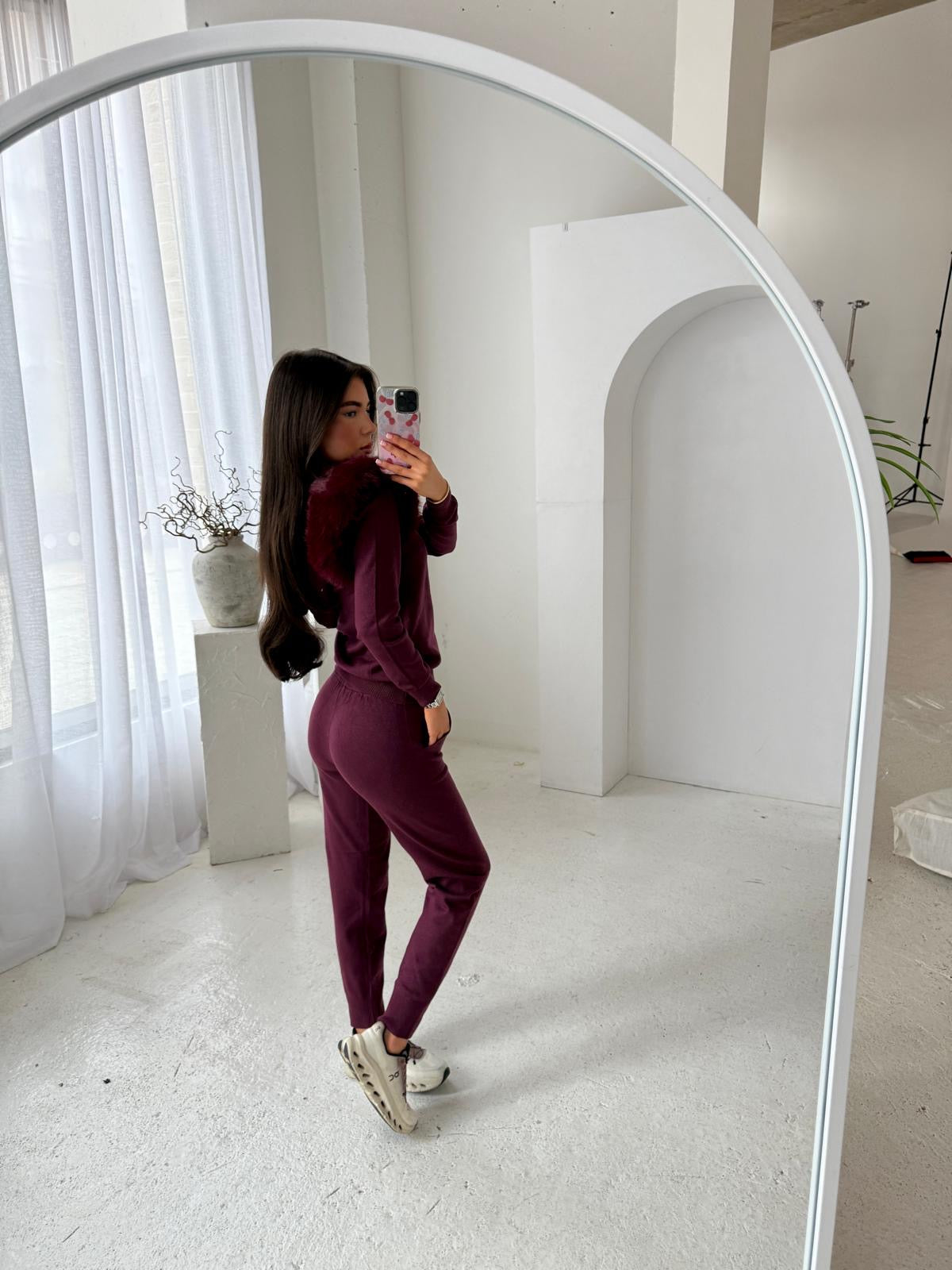Fur knit tracksuit - burgundy