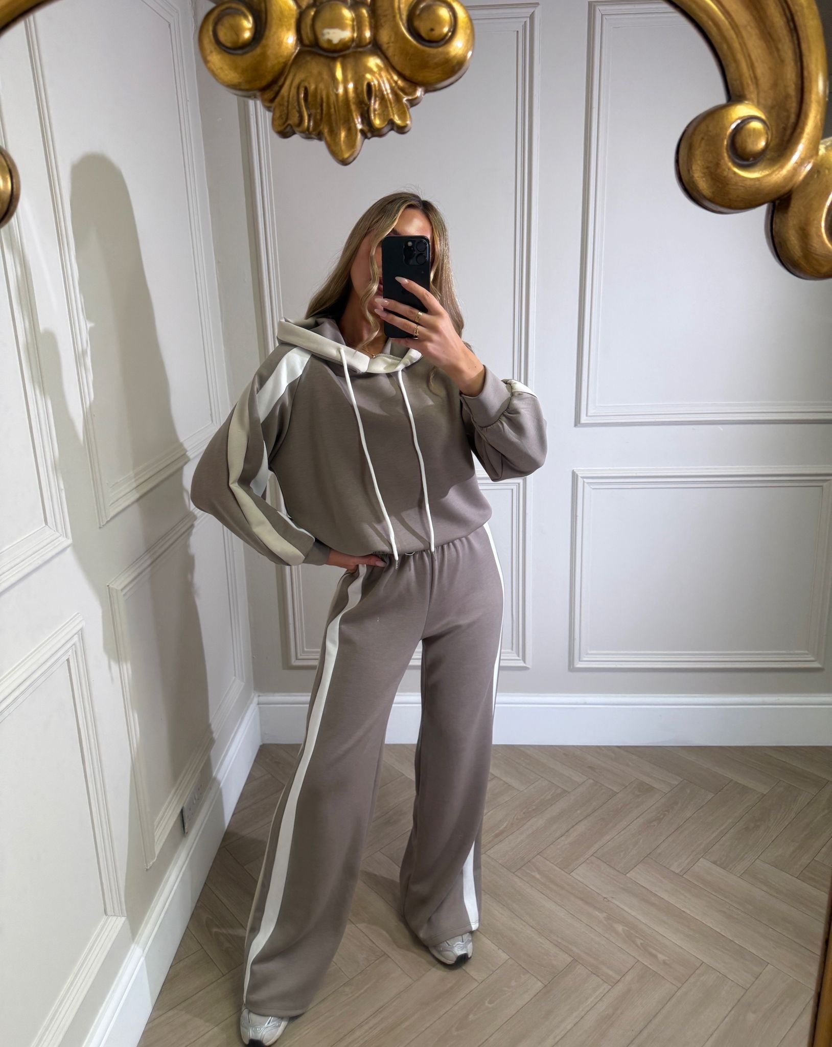 Stripe side longe set - mocha