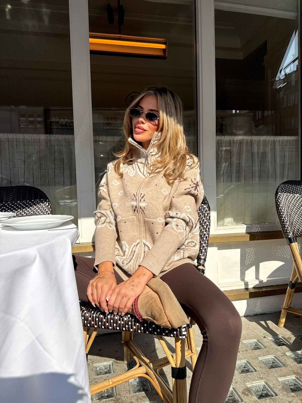 Bandana knit cardigan - beige