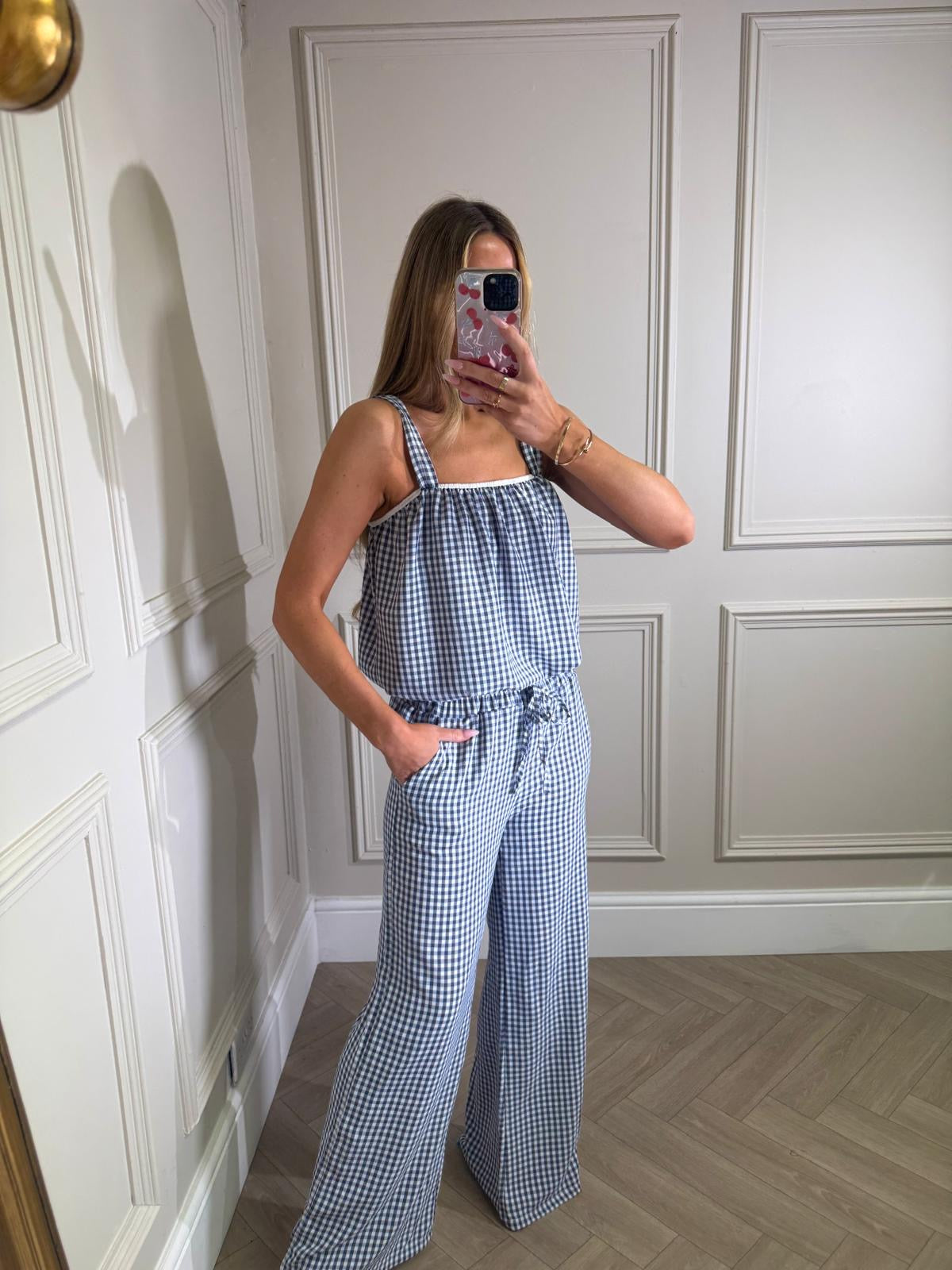 Gingham trouser co-ord - navy