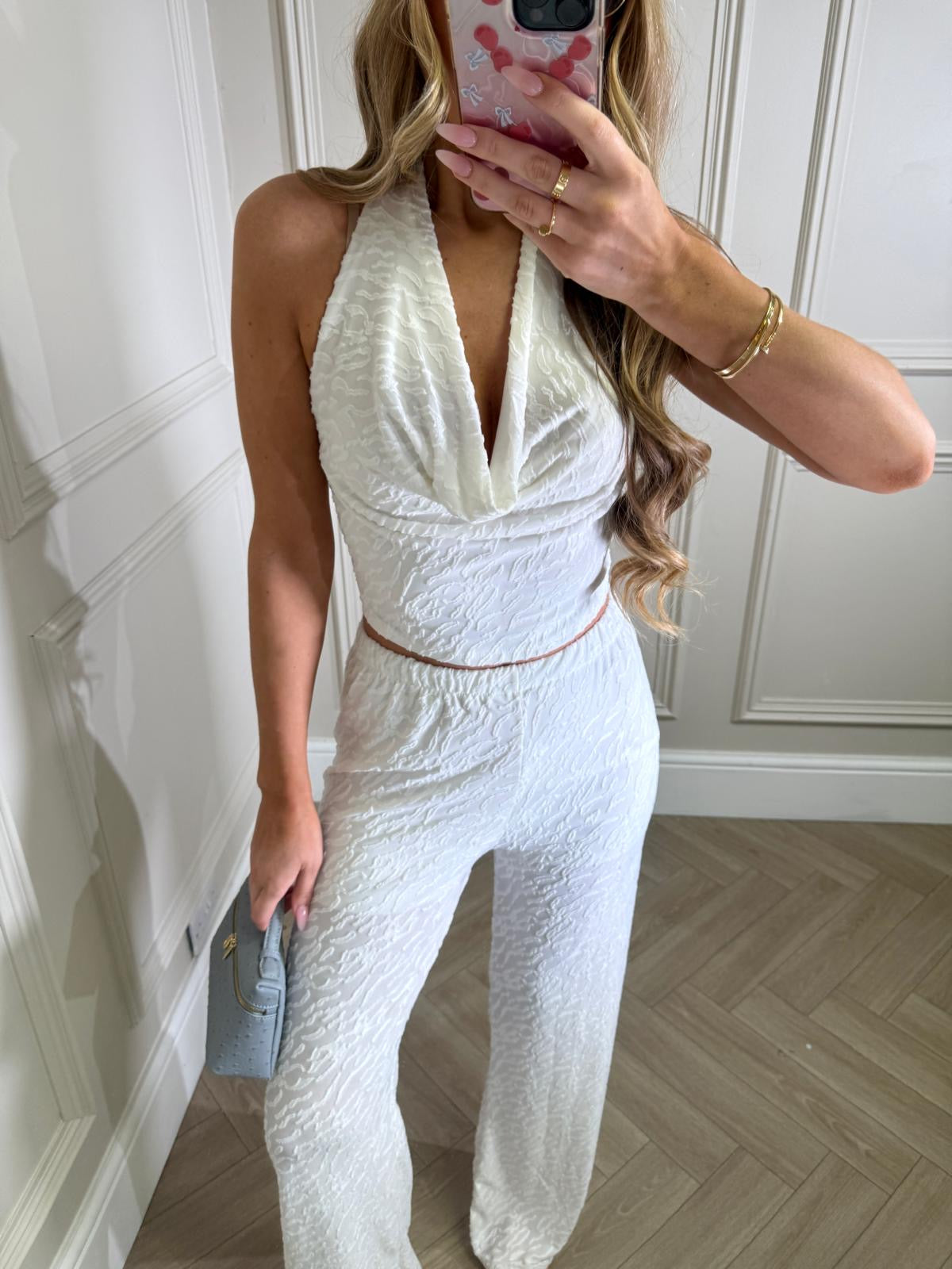 Halterneck trouser set - white