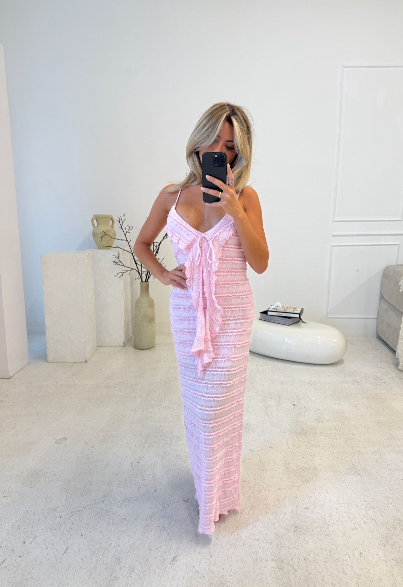 Ruffle maxi dress - pink