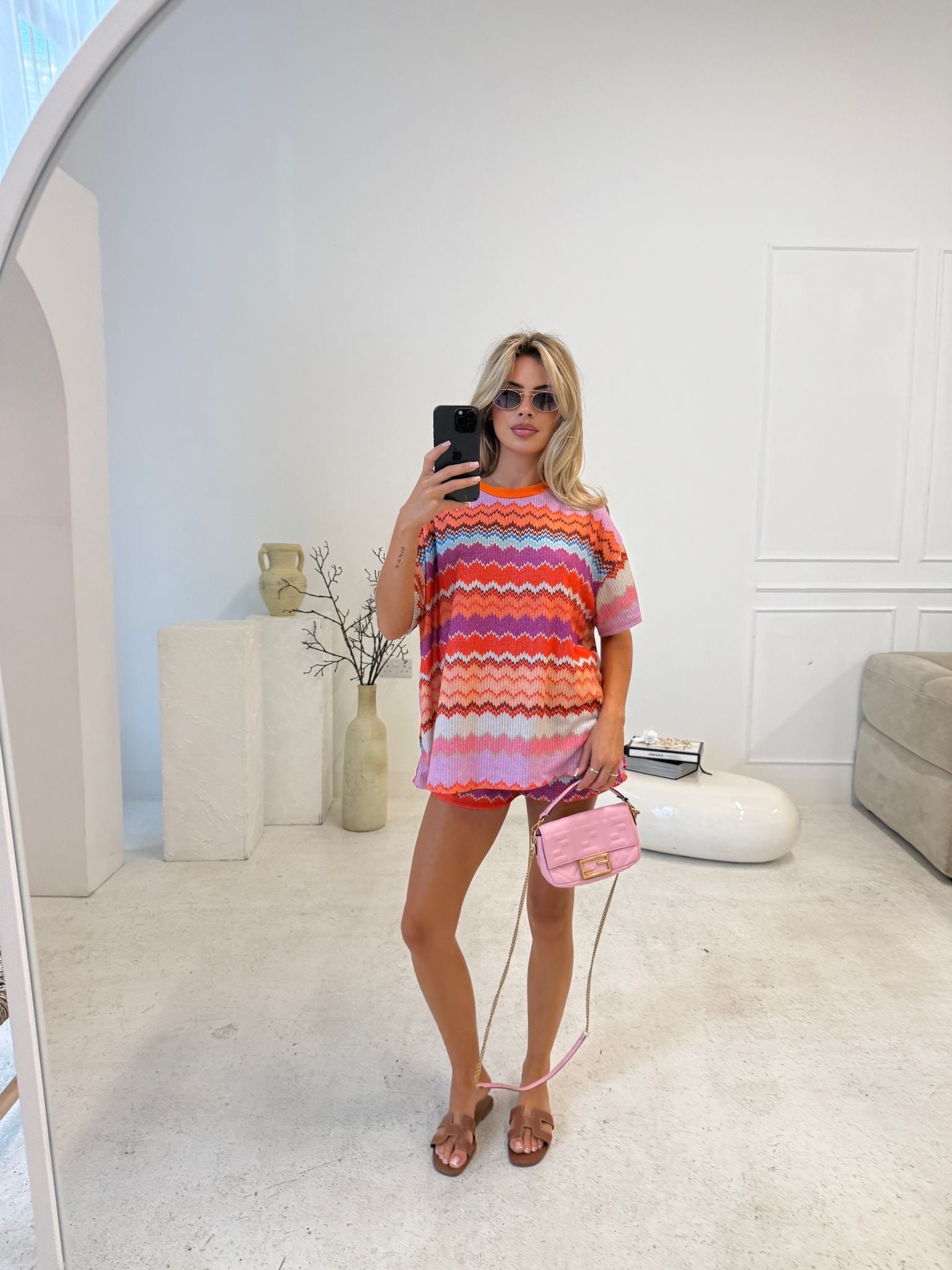 Tshirt zigzag short co-ord - Orange