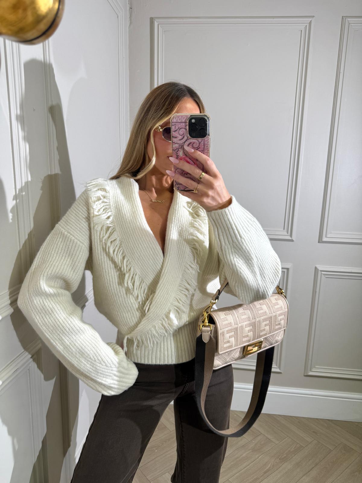 Fringe knit jumper - cream