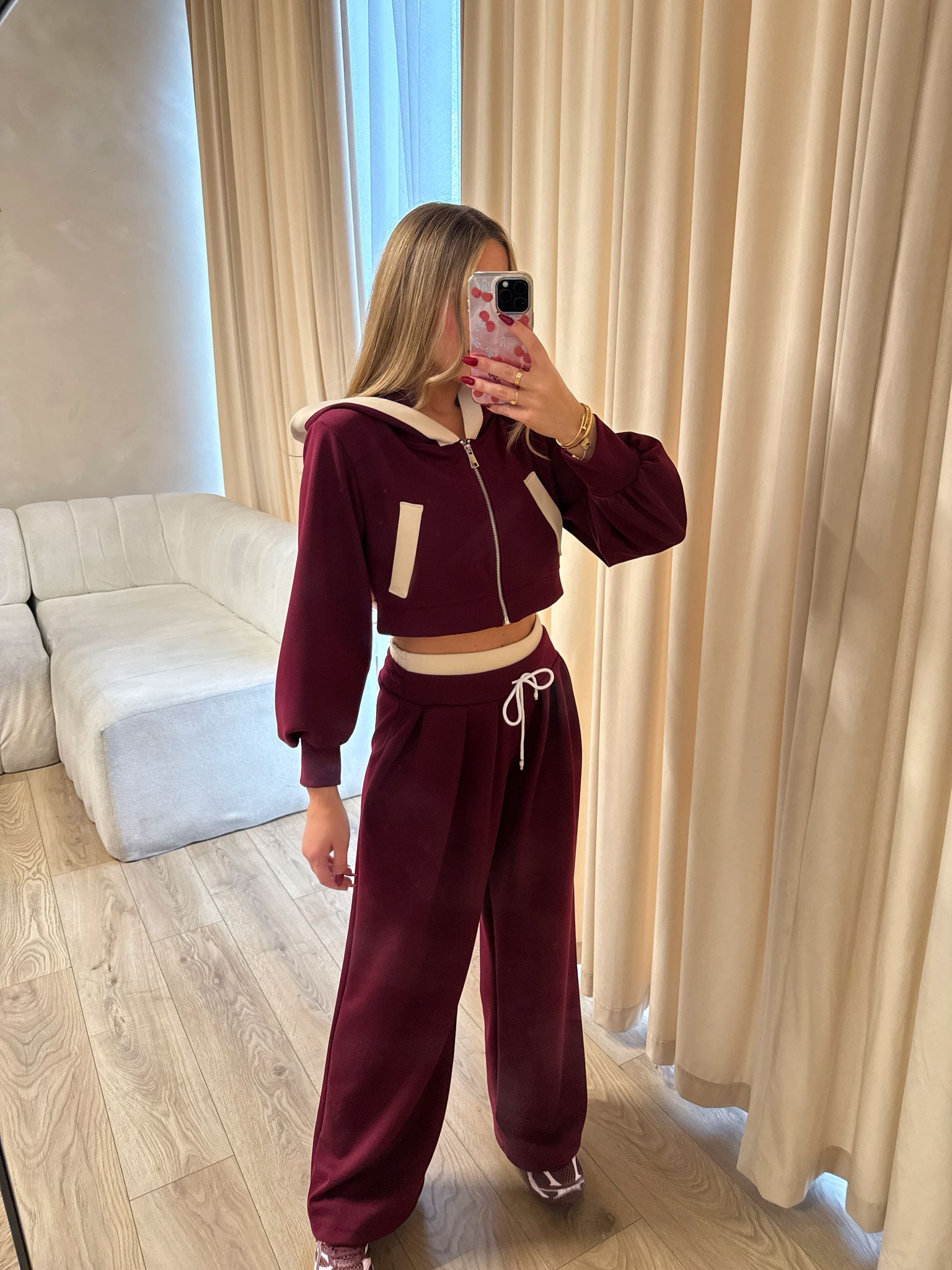 Cropped hoodie tracksuit - wine