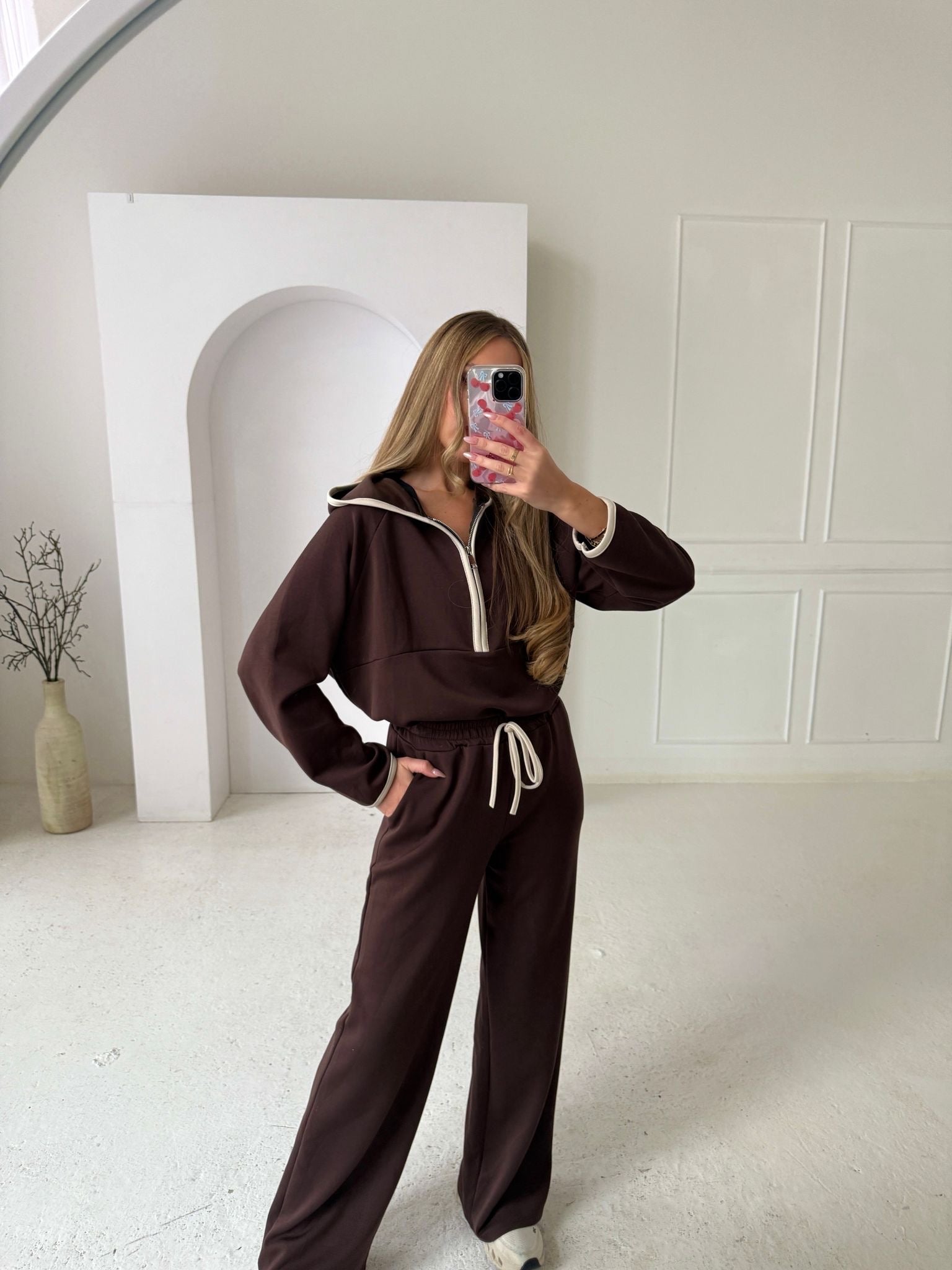 Half zip contrast tracksuit - brown
