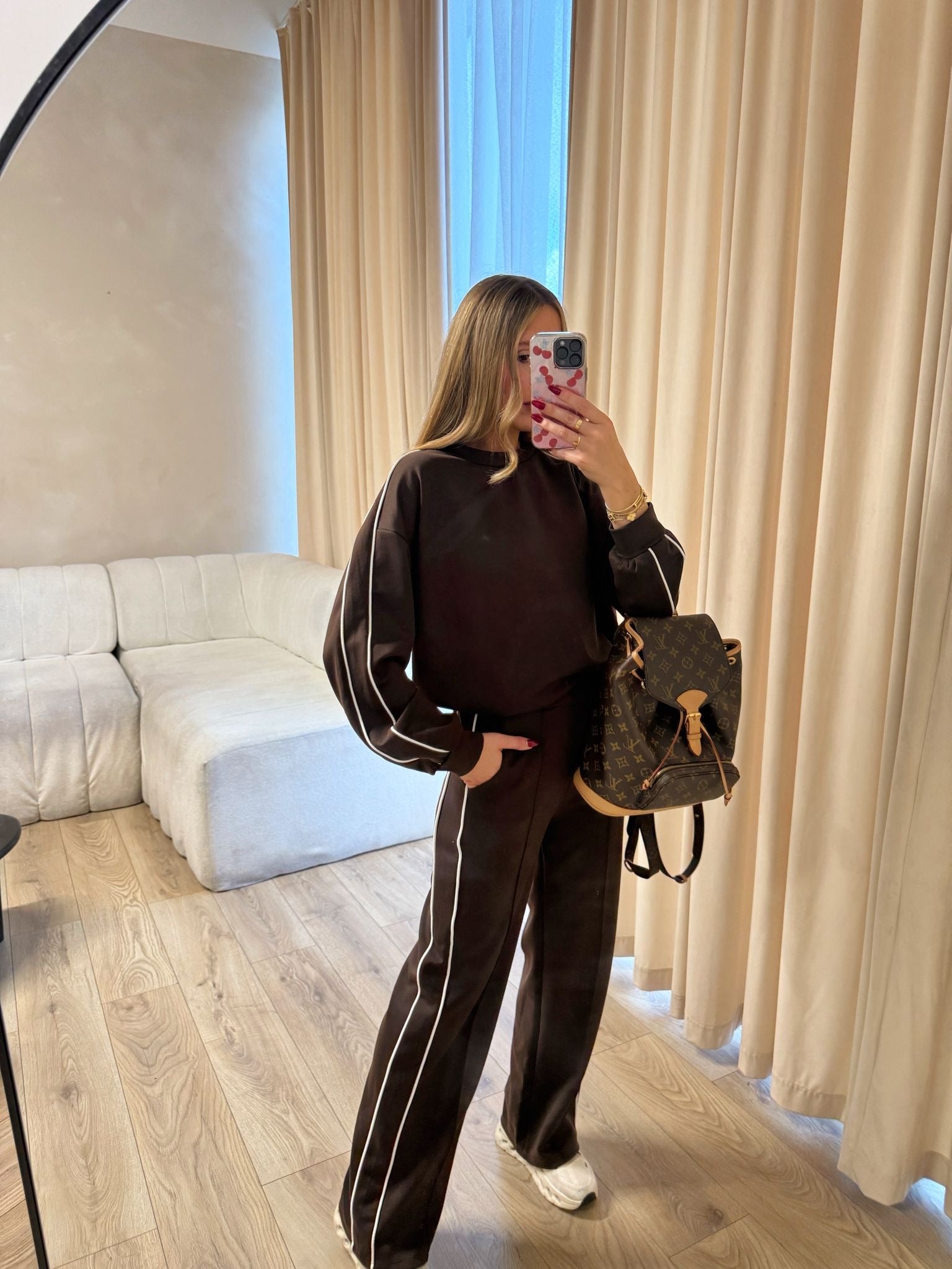 Stripe side tracksuit - chocolate