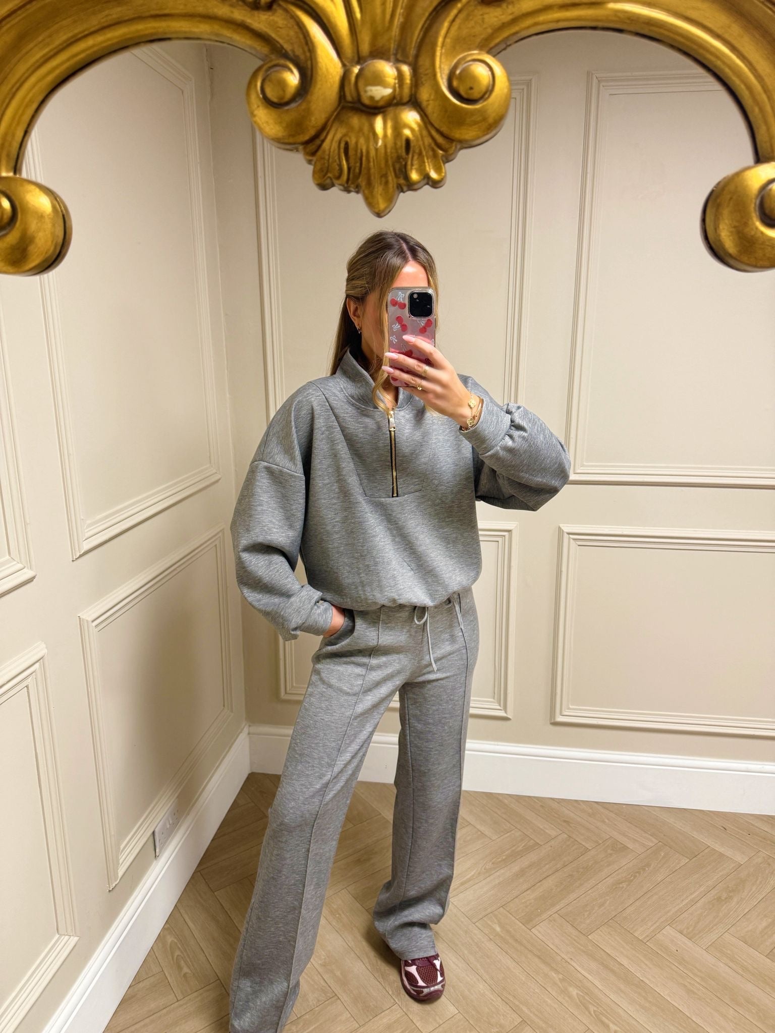 Gold zip lounge set - grey