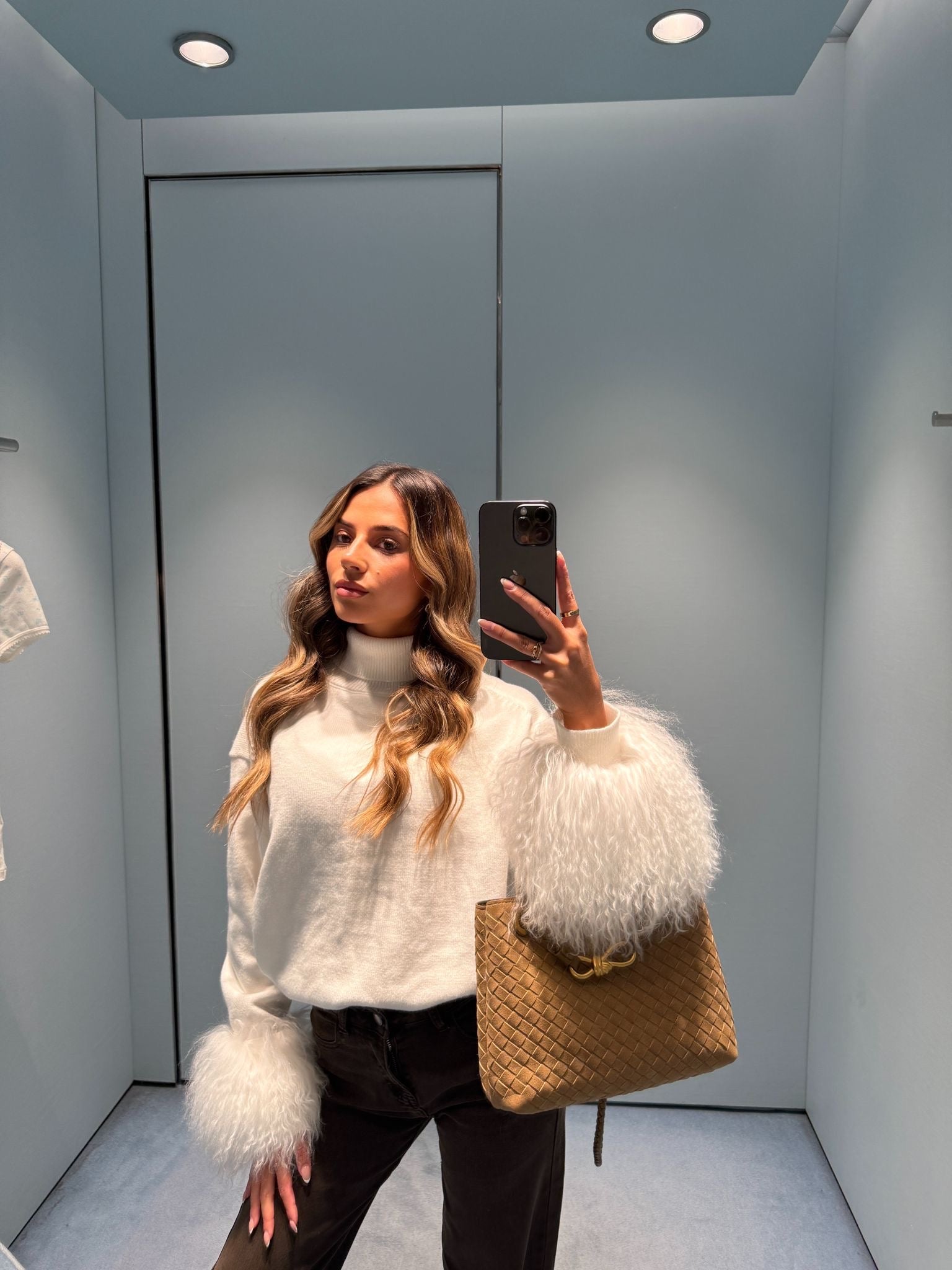 Valentina Fur Cuff Jumper - white