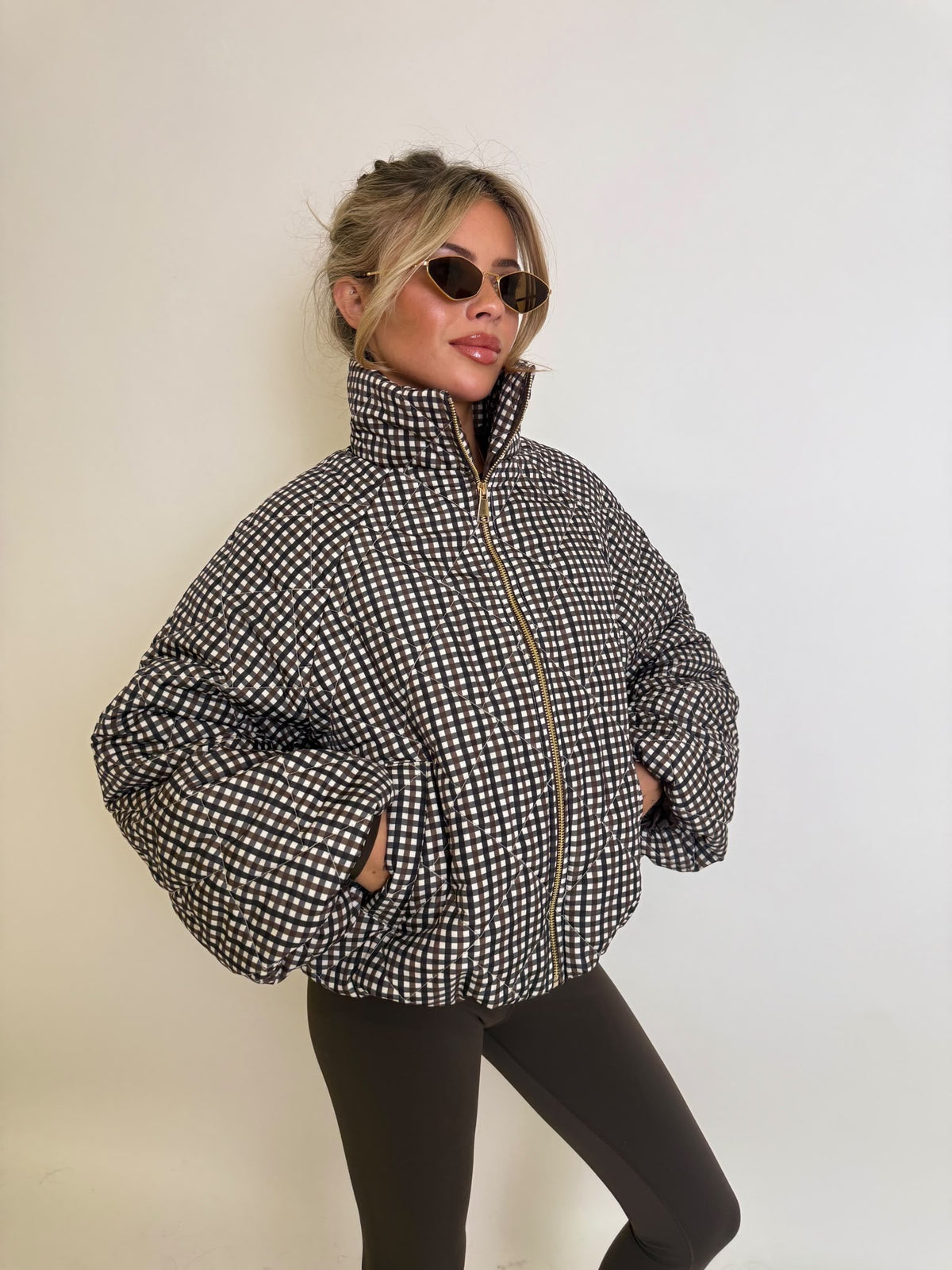 Checked pattern jacket - brown