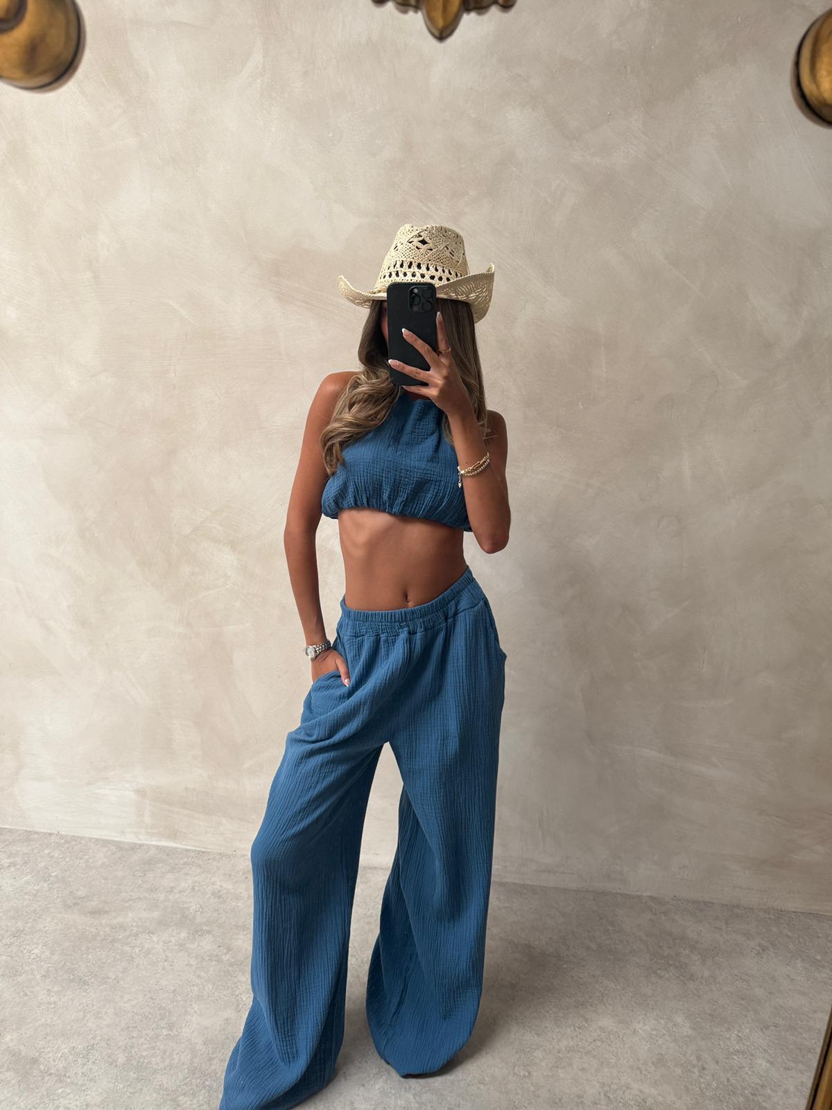 Ibiza Cheesecloth halterneck set - blue