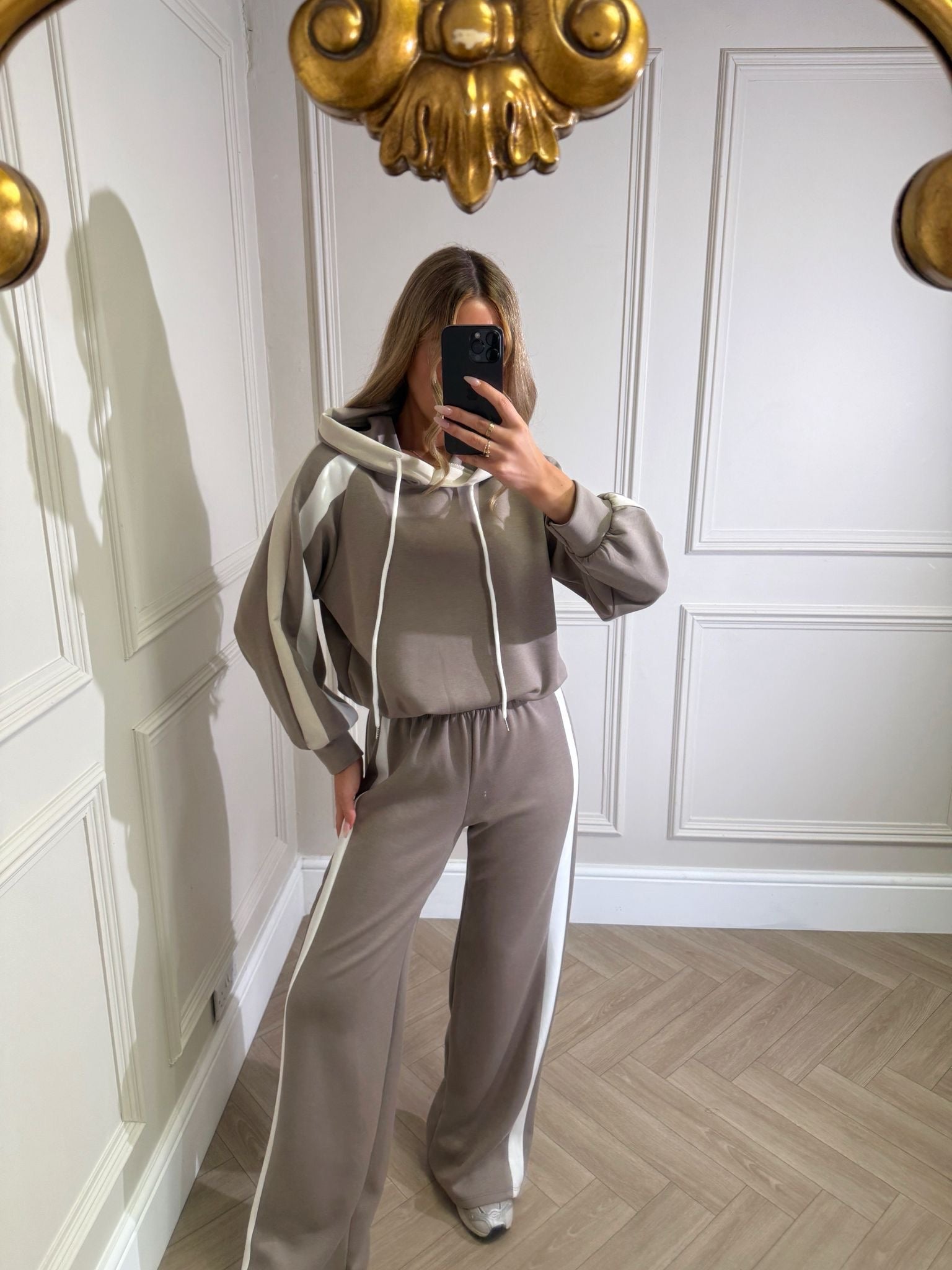 Stripe side longe set - mocha