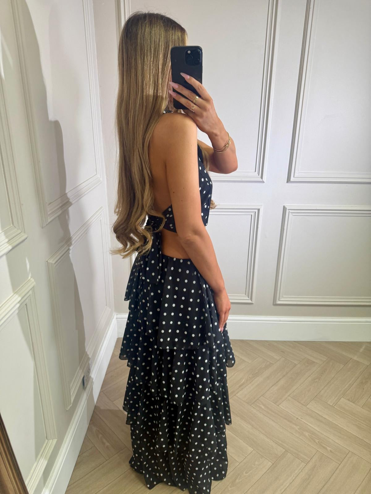 Maxi ruffle dot skirt set - black