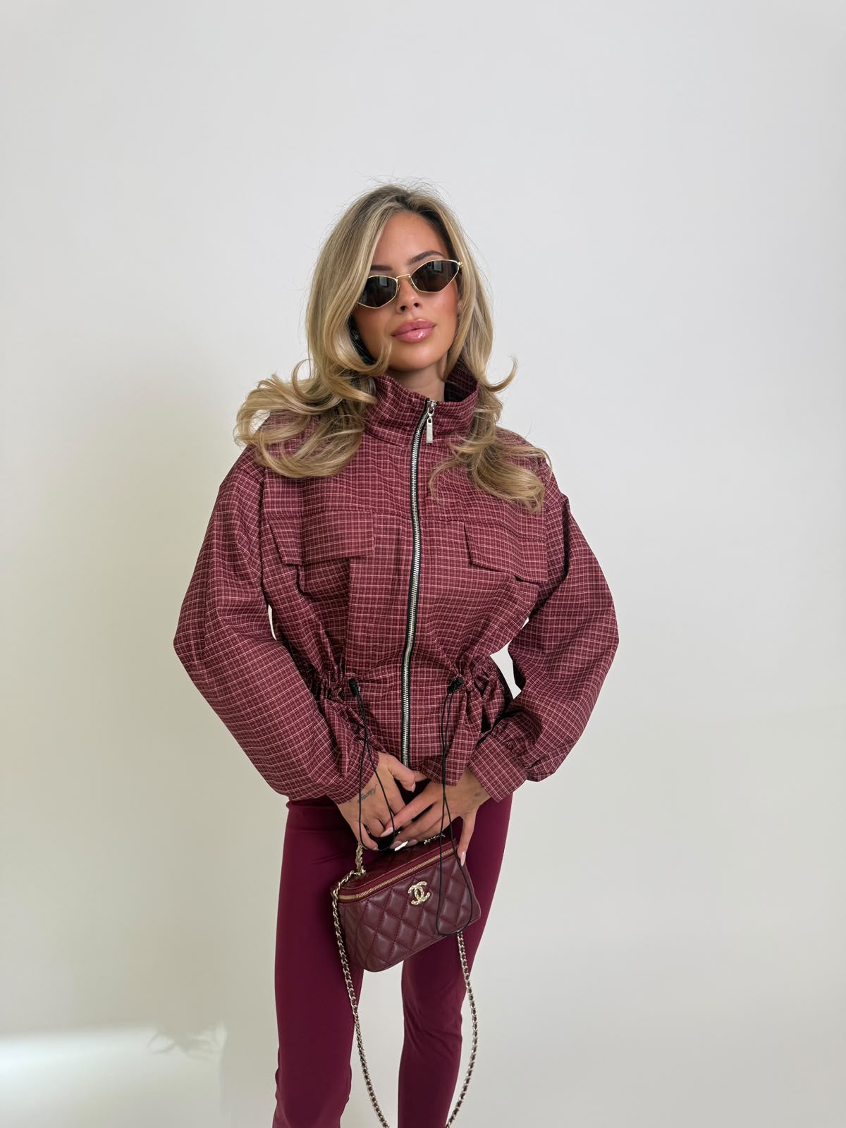 Pull in check jacket - burgundy