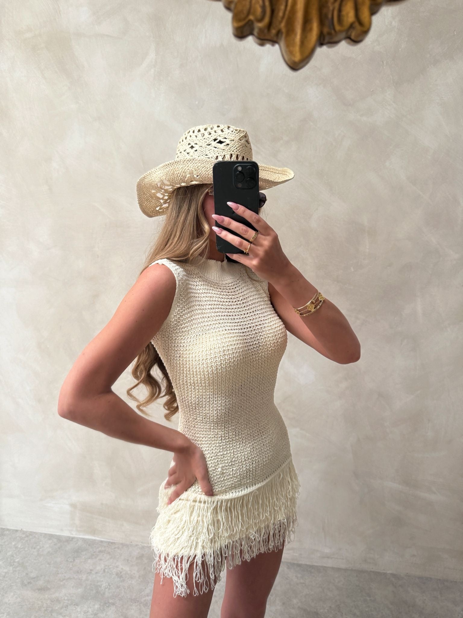 Crochet mini dress - cream