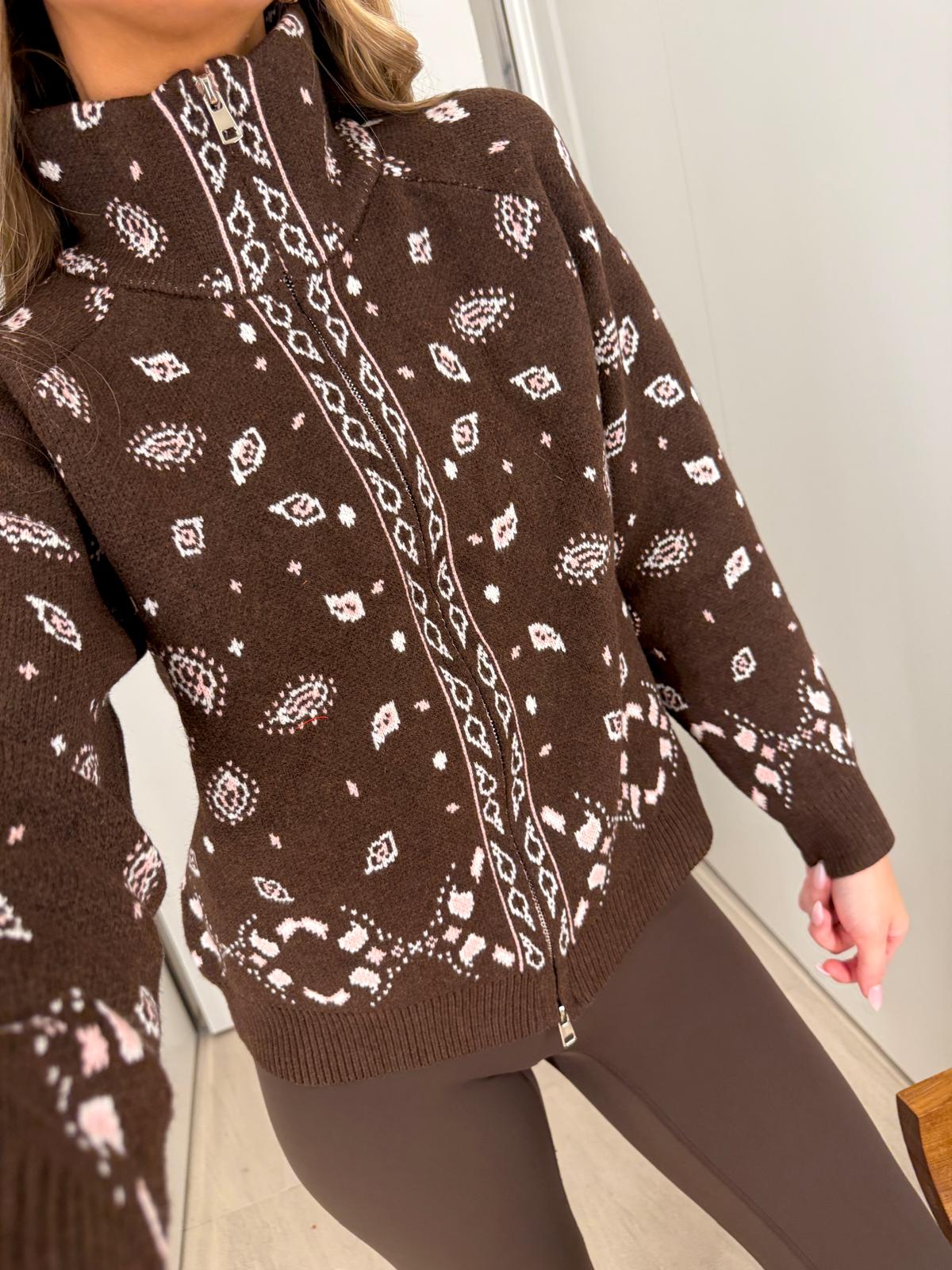 Paisley knit cardigan - brown