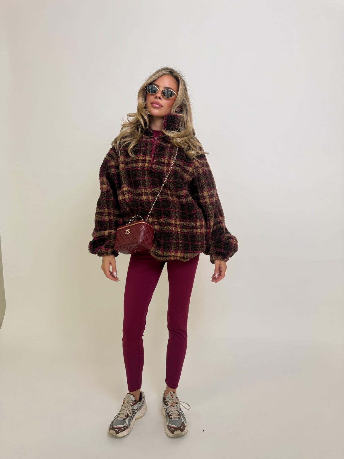 Check fleece - burgundy