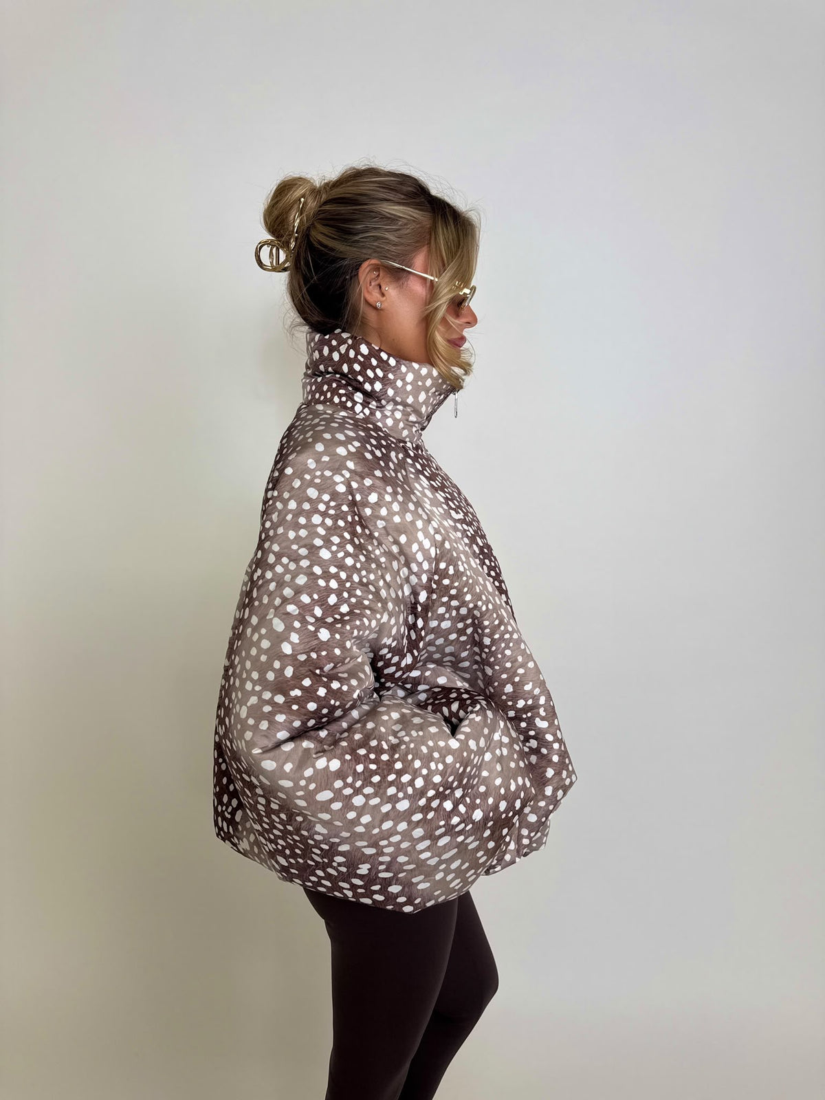 Bambi print puffa jacket - beige