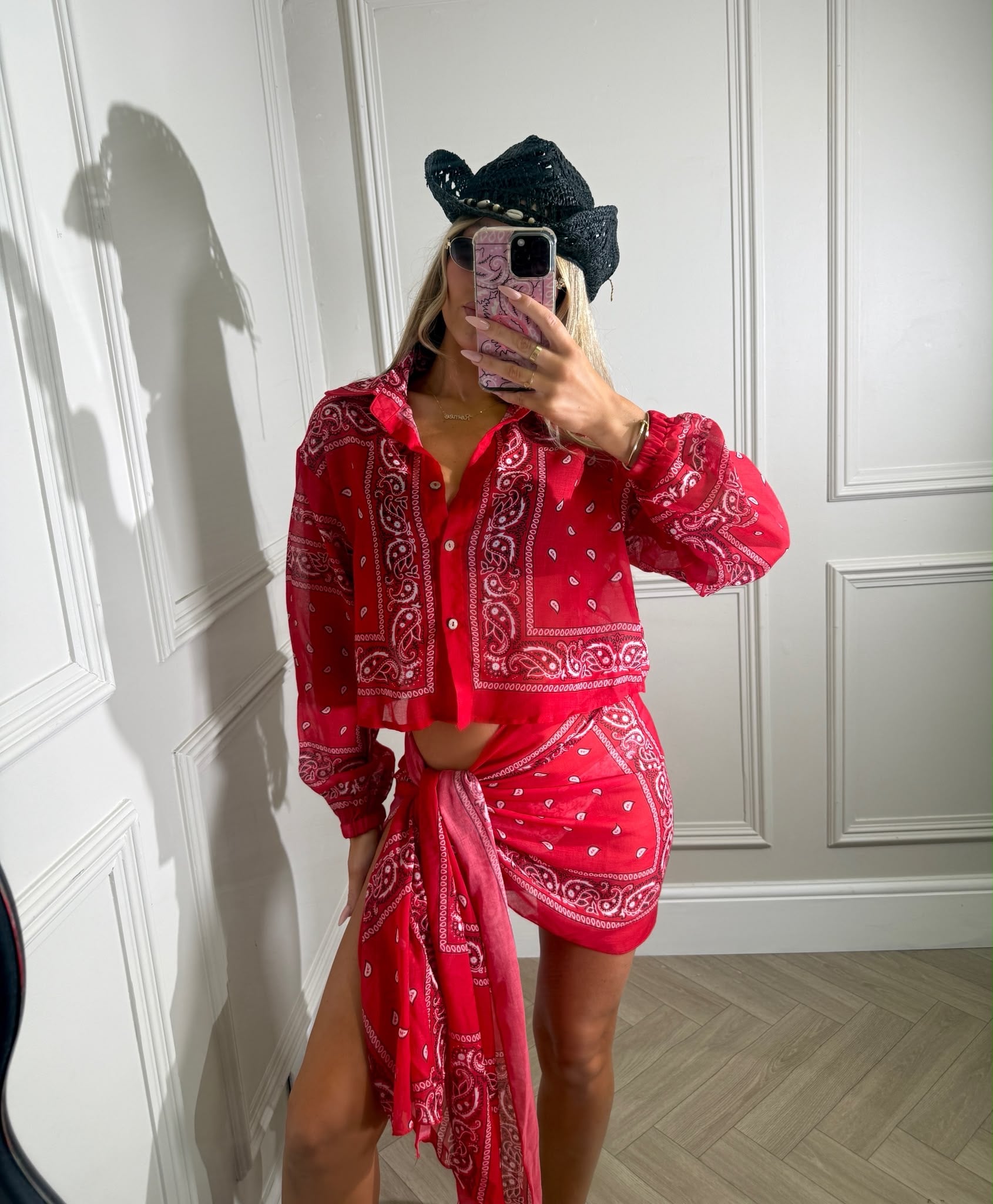 Bandana crop sarong set - red