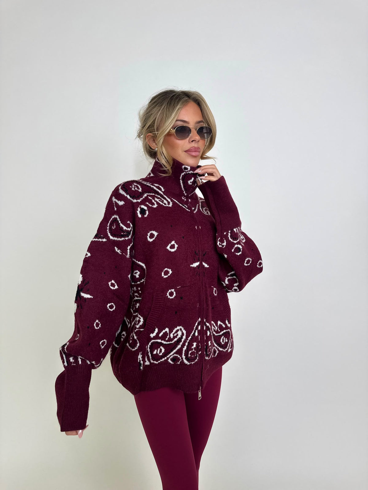 Bandana knit cardigan - burgundy