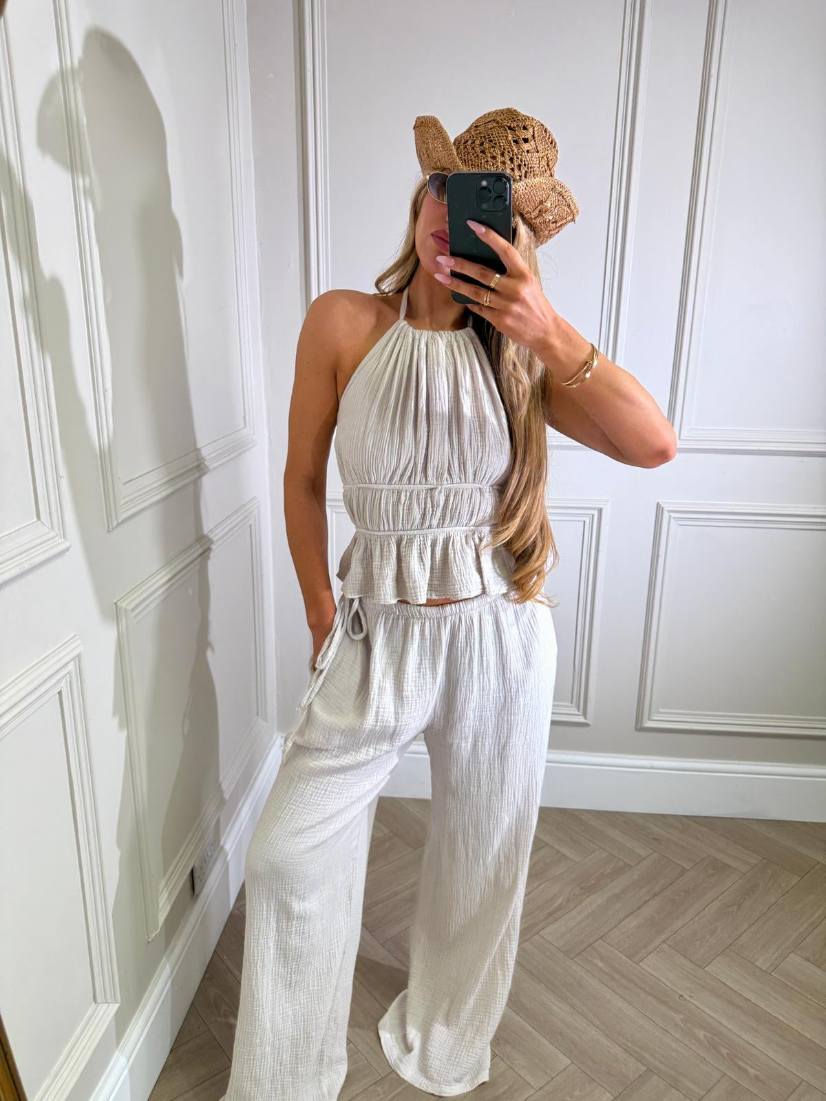 Olivia cheesecloth trouser set - beige