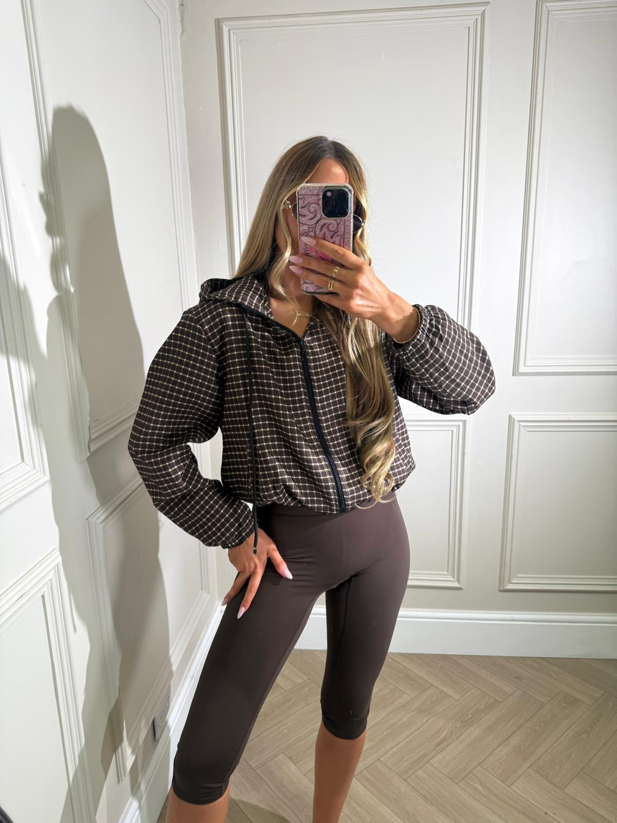 Check rain jacket - brown