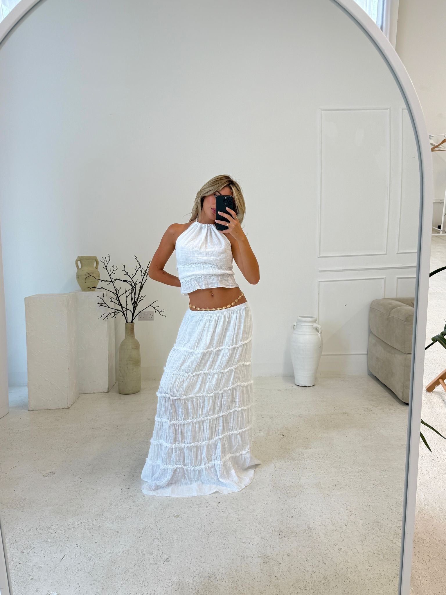Serena Cheesecloth Two Piece - white