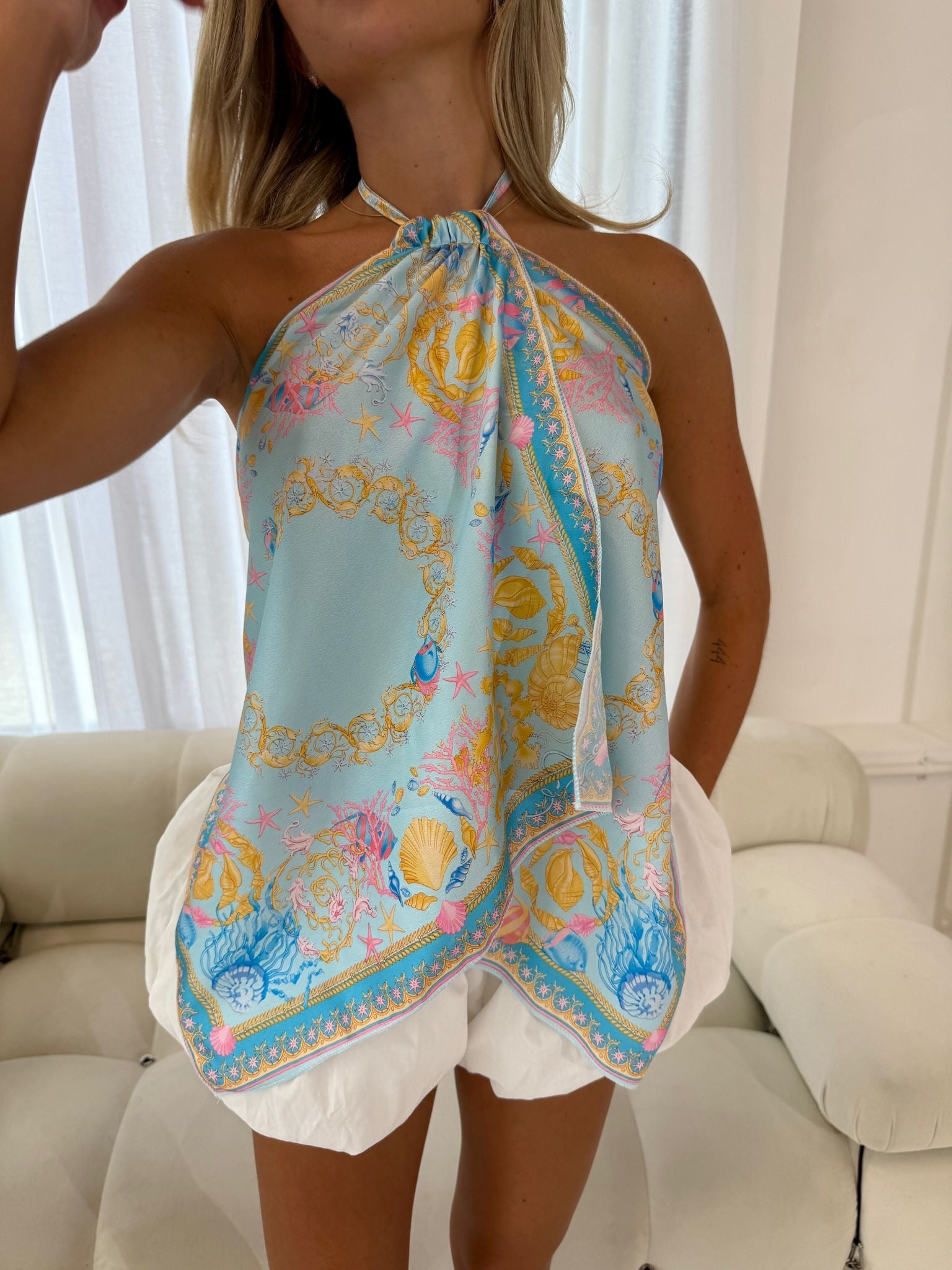 Shell halter top - blue