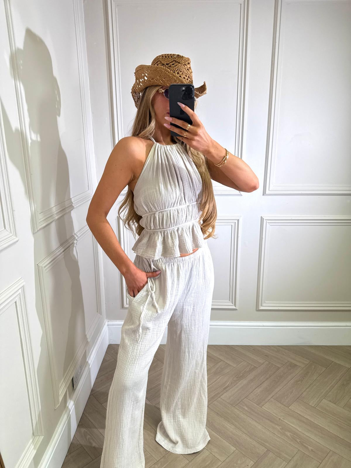 Olivia cheesecloth trouser set - beige