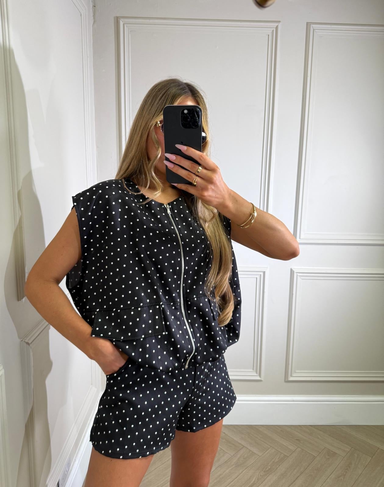 Bria short sleeve dot set - black