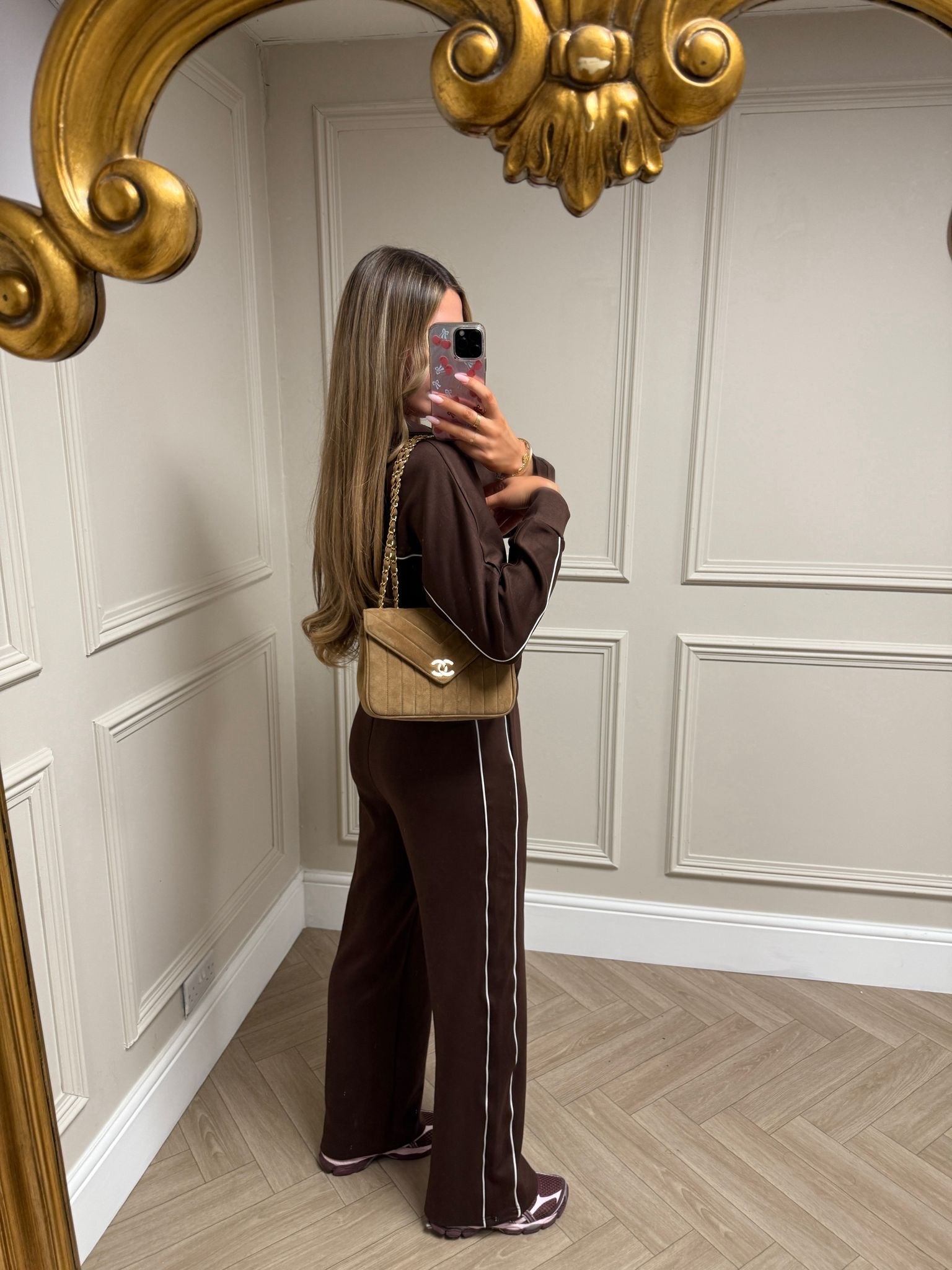 Zip up piping tracksuit - brown