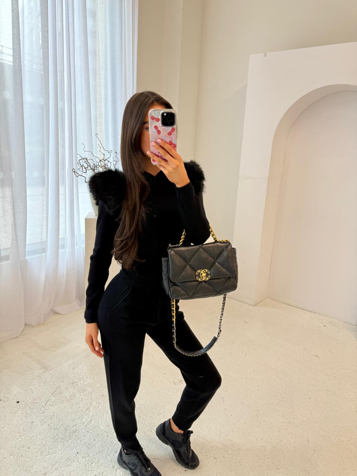 Fur knit tracksuit - black