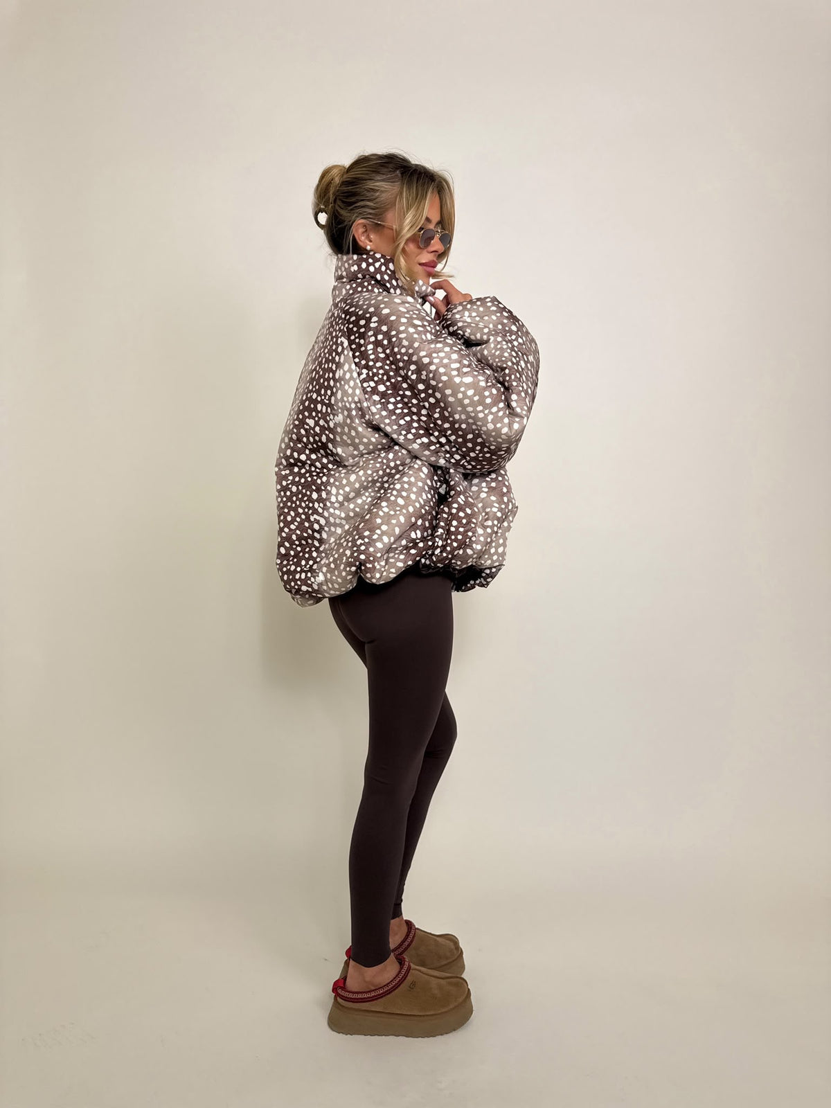 Bambi print puffa jacket - beige