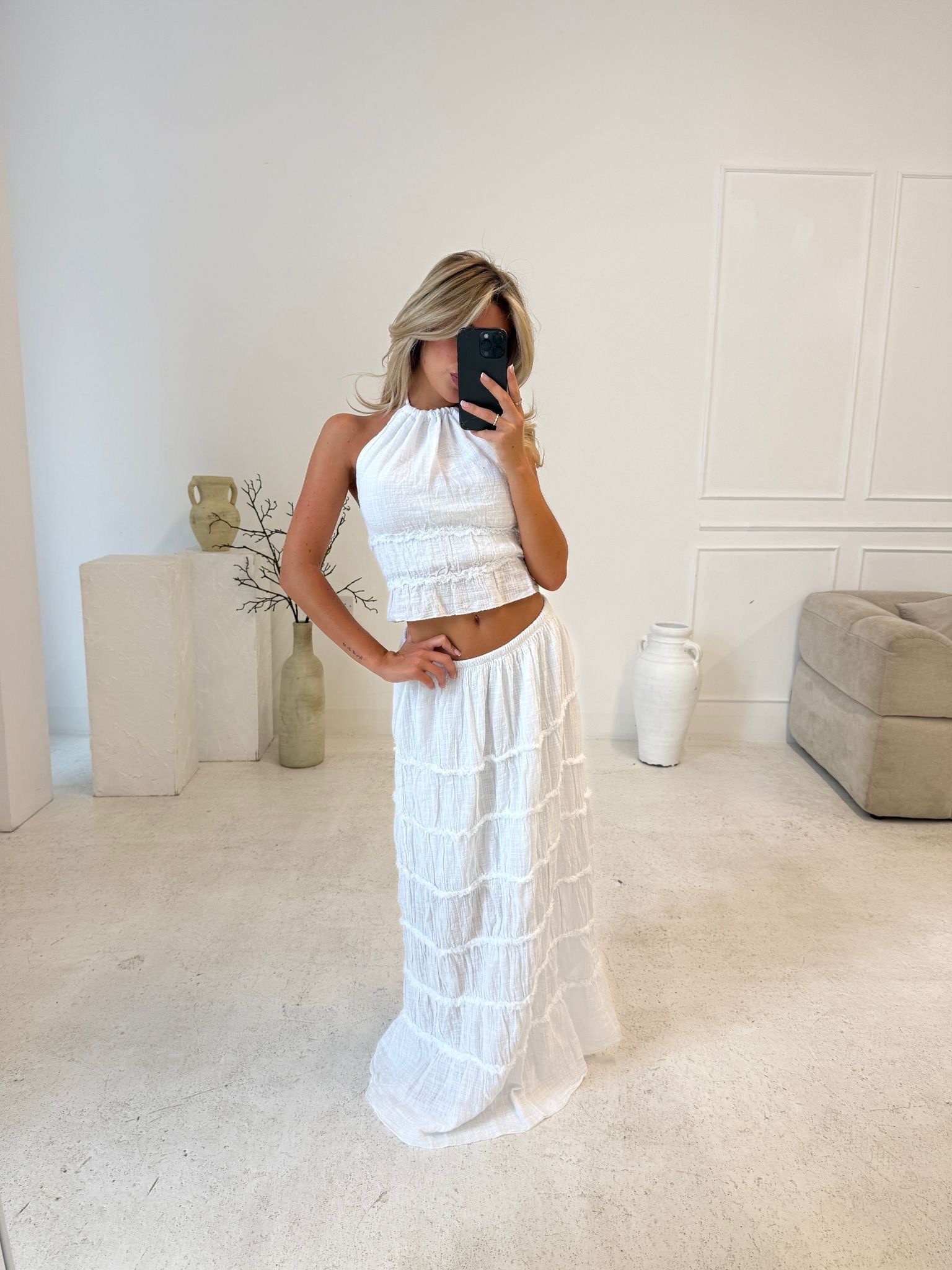 Serena Cheesecloth Two Piece - white