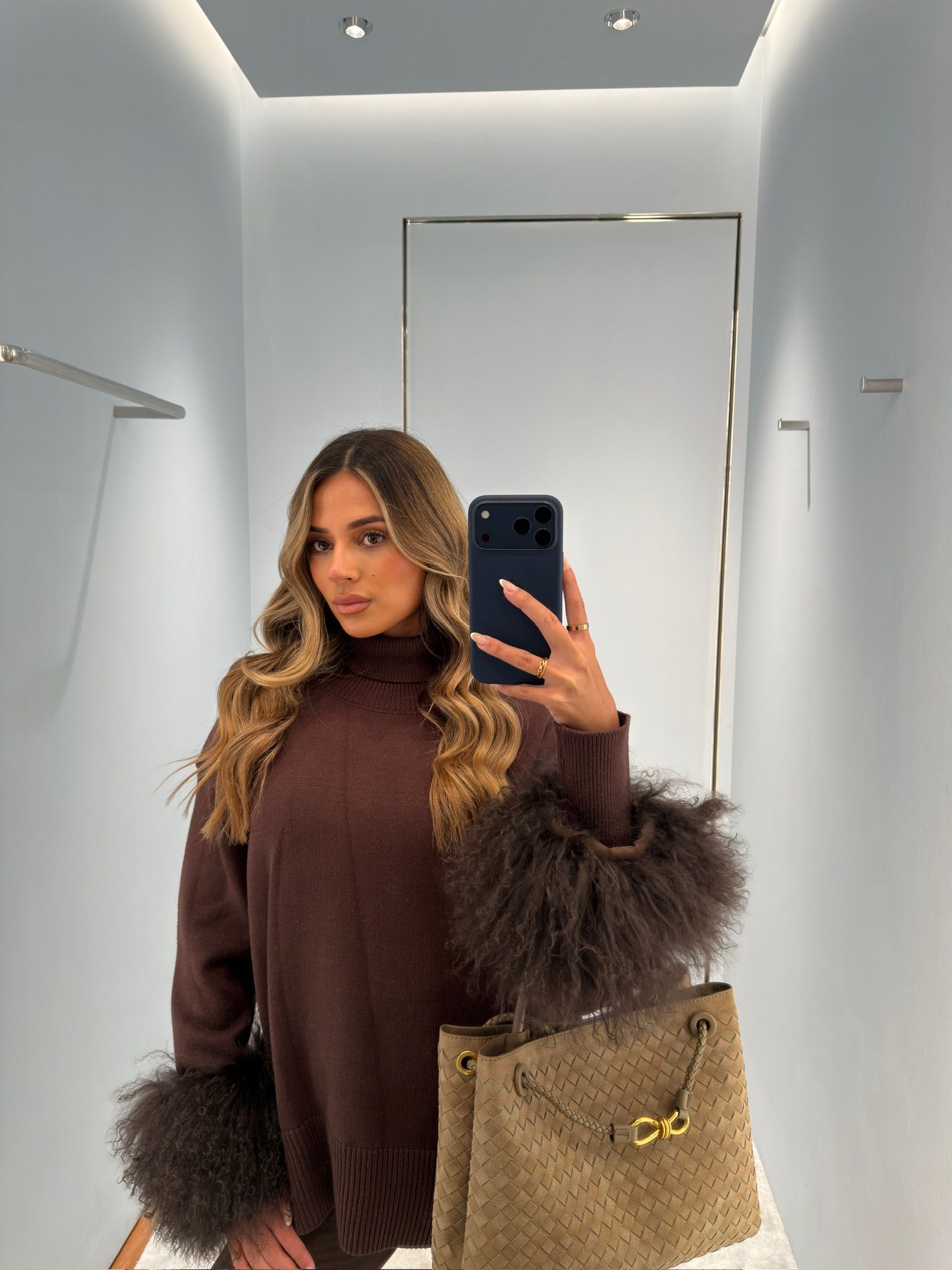 Valentina Fur Cuff Jumper - Chocolate - PRE ORDER