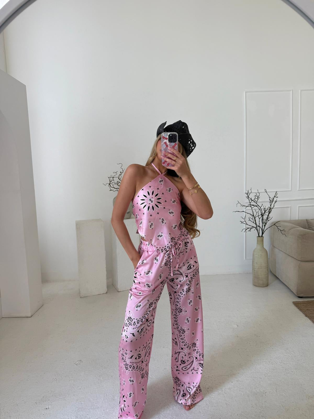 Bandana Trouser Set - Pink
