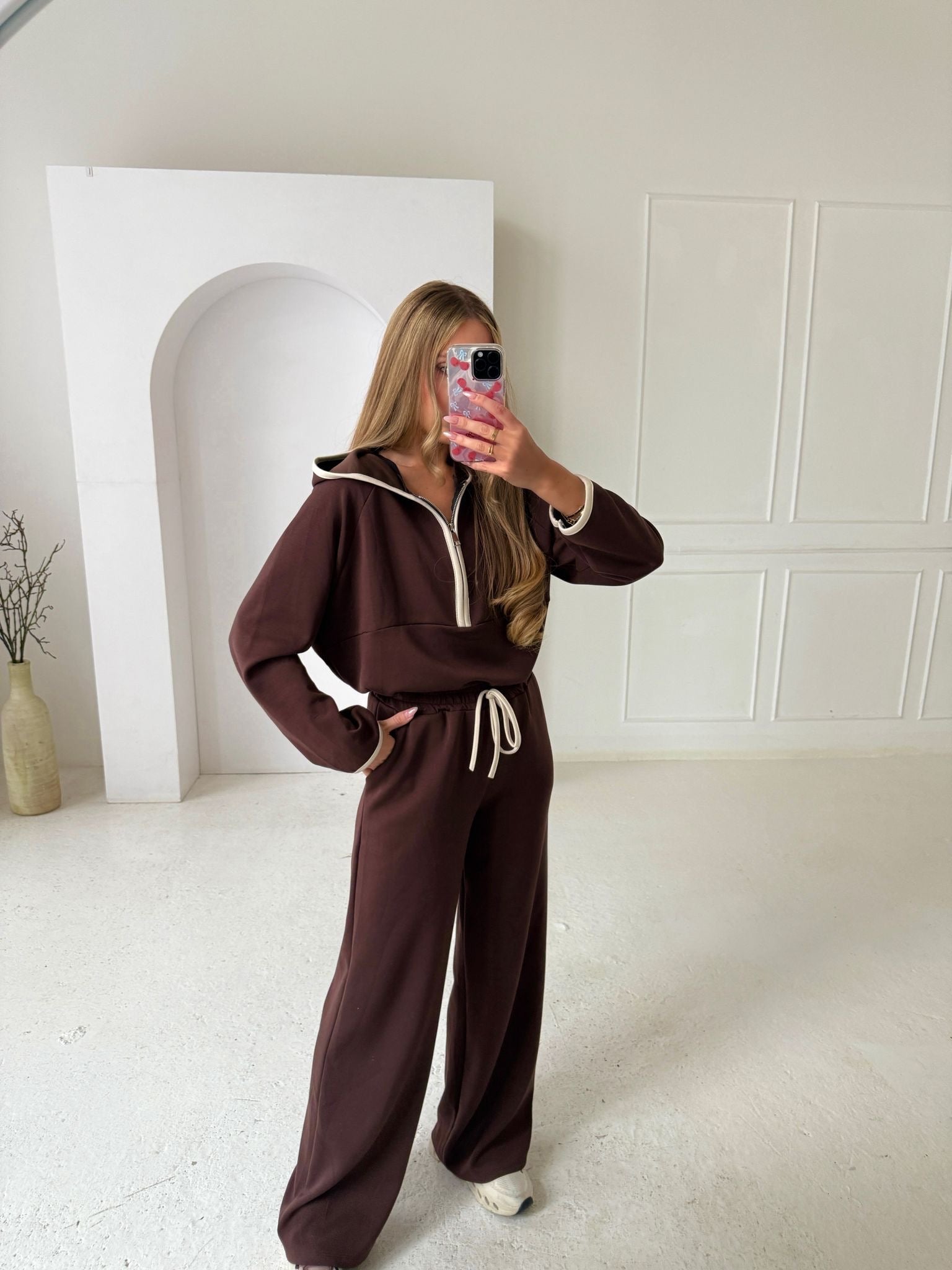 Half zip contrast tracksuit - brown