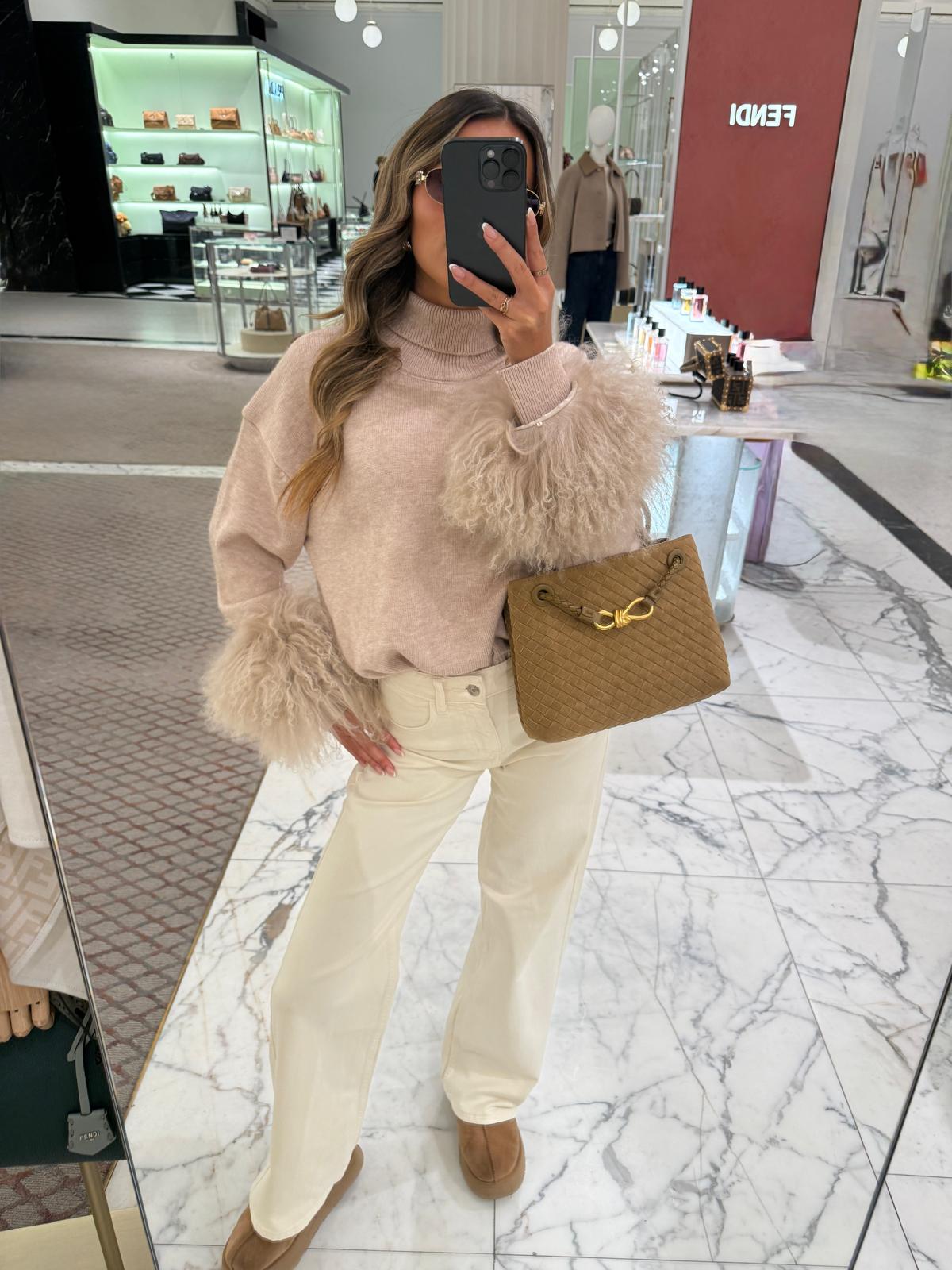 Valentina Fur Cuff Jumper - beige PRE ORDER