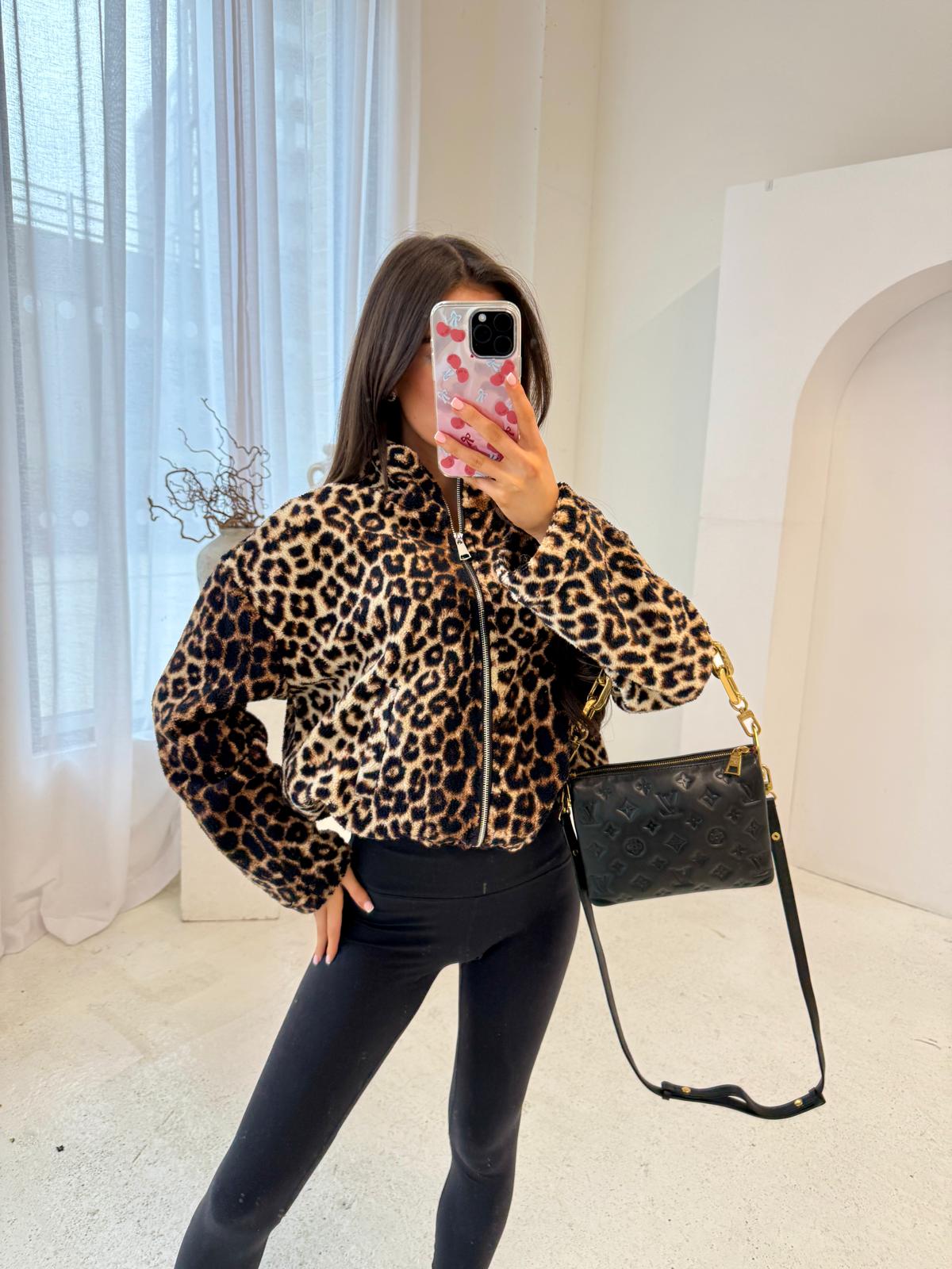 Leopard print zip fleece