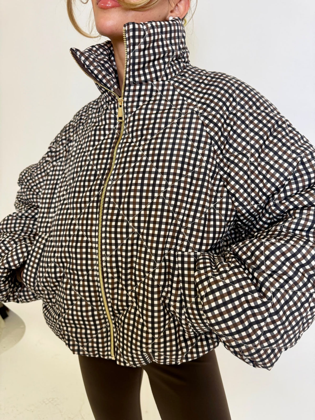 Checked pattern jacket - brown