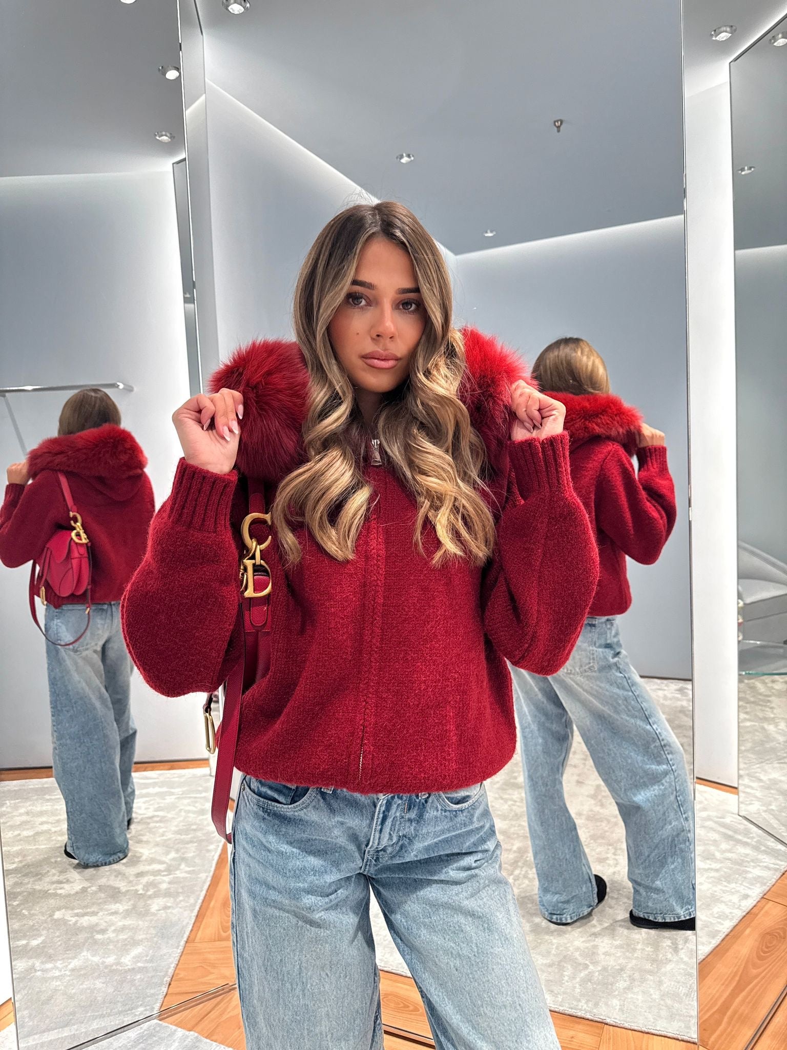Luxury Fur Cardigan Jacket - red PRE ORDER