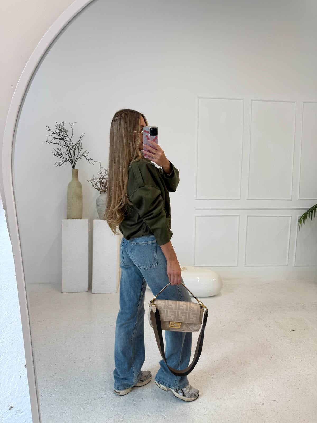 Suede zip jacket - khaki