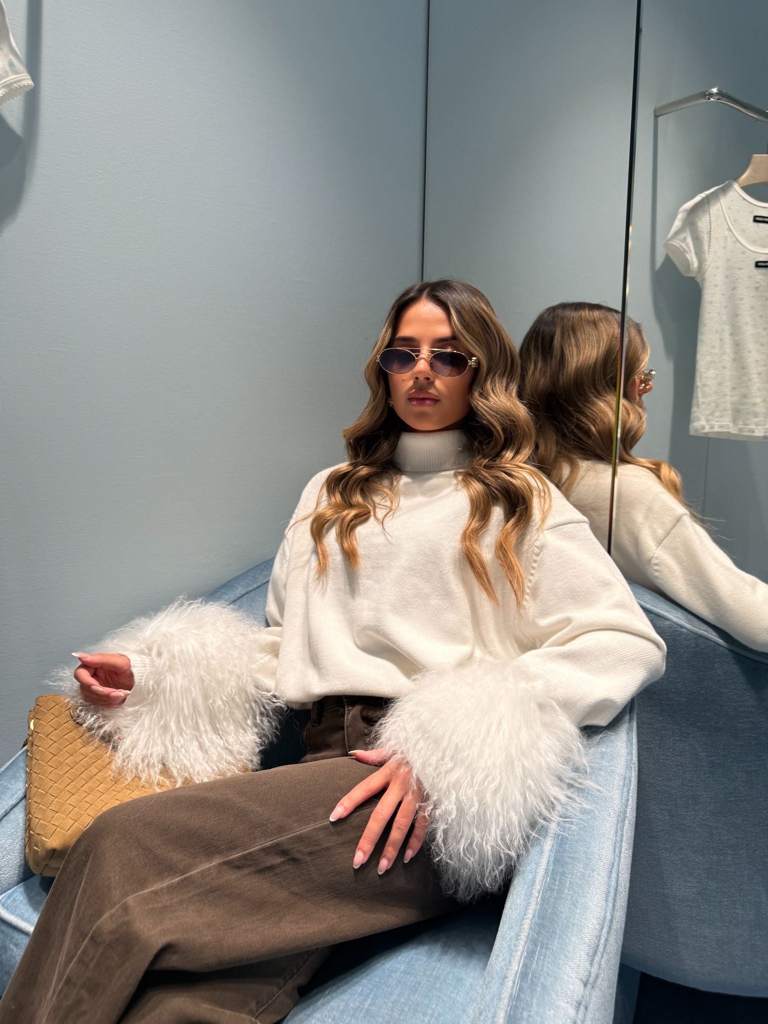 Valentina Fur Cuff Jumper - white