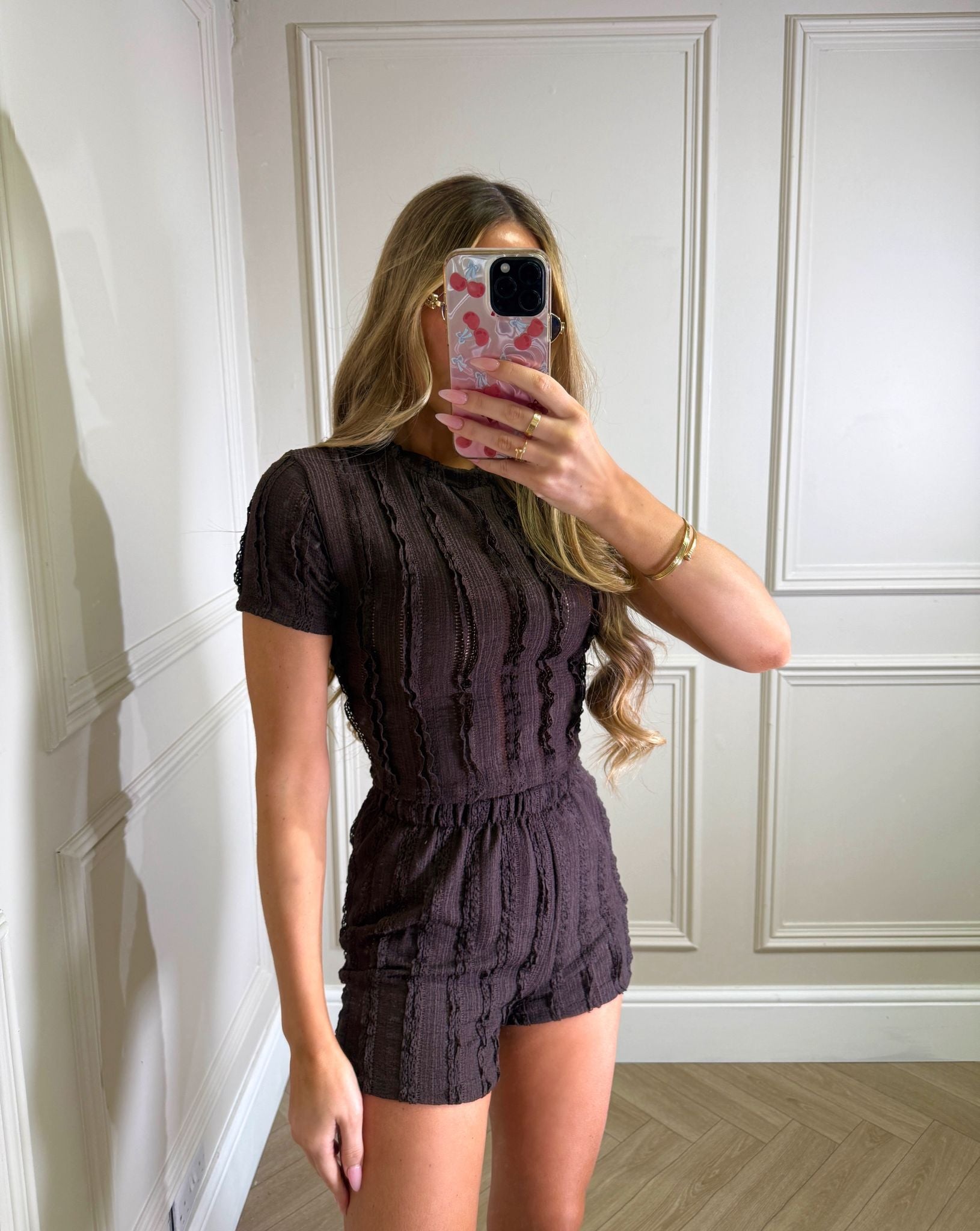 Daisy crinkle short set - brown