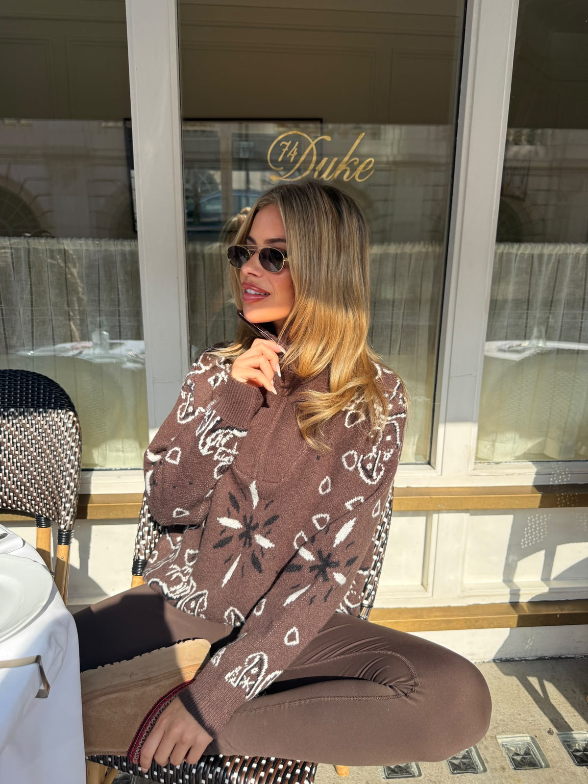Quarter zip Bandana jumper - brown