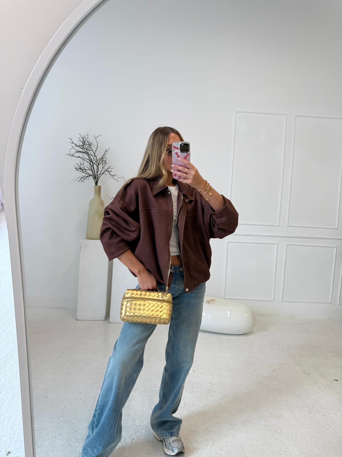Suede zip jacket - brown