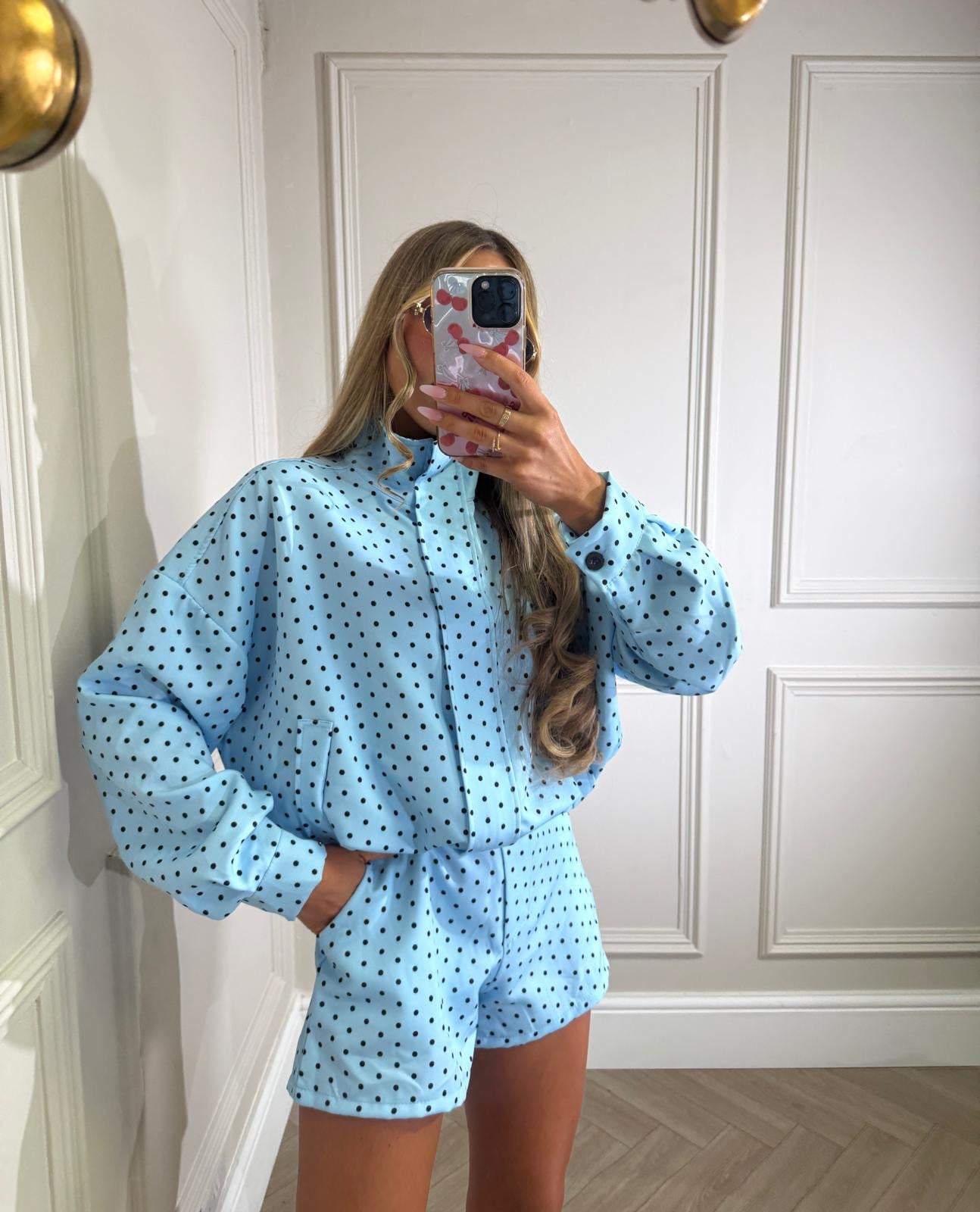 Polka dot jacket set - blue