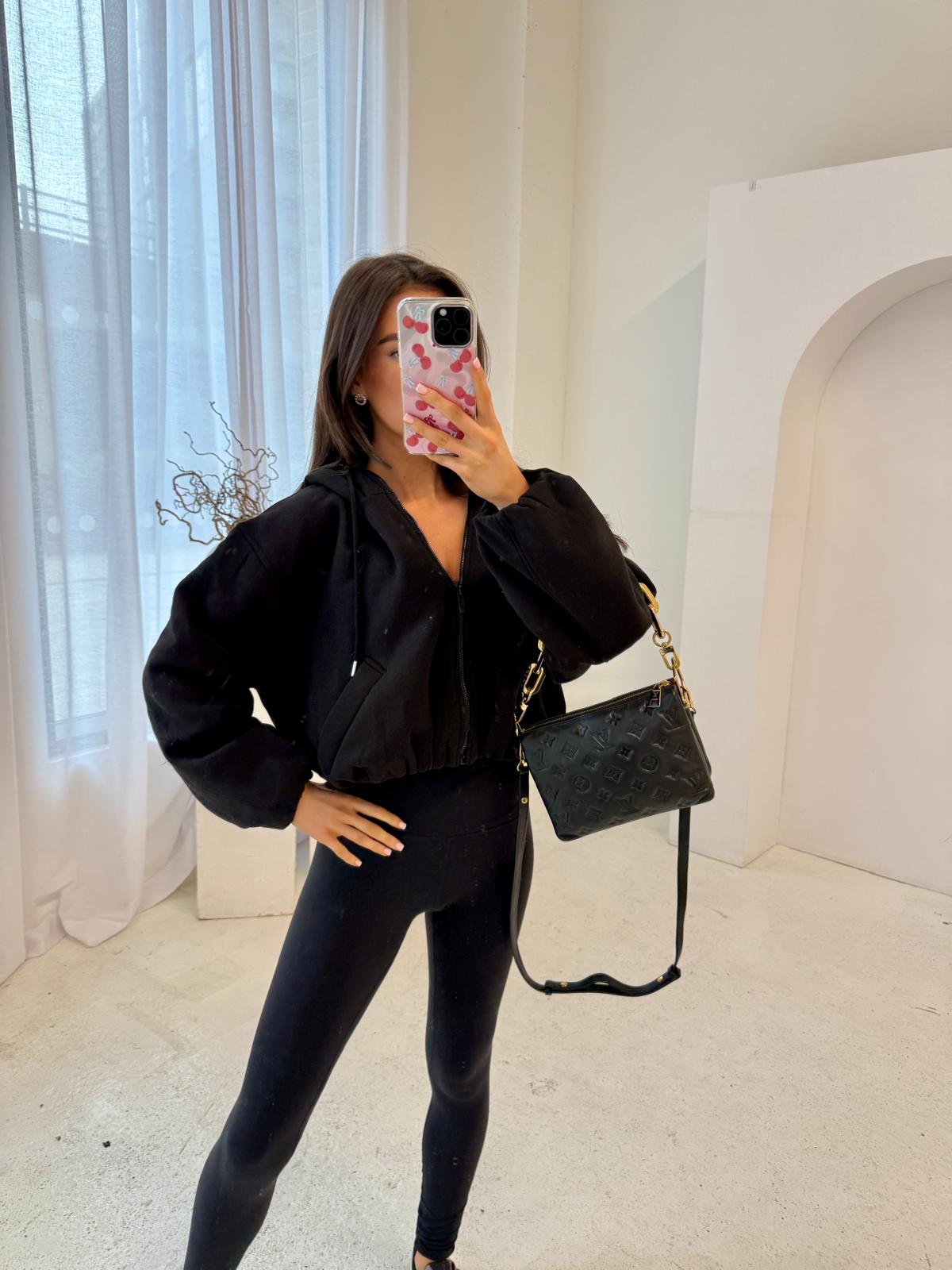 Bubble hem Zip Jumper - Black
